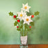 White Poinsettia and Holly Vase
