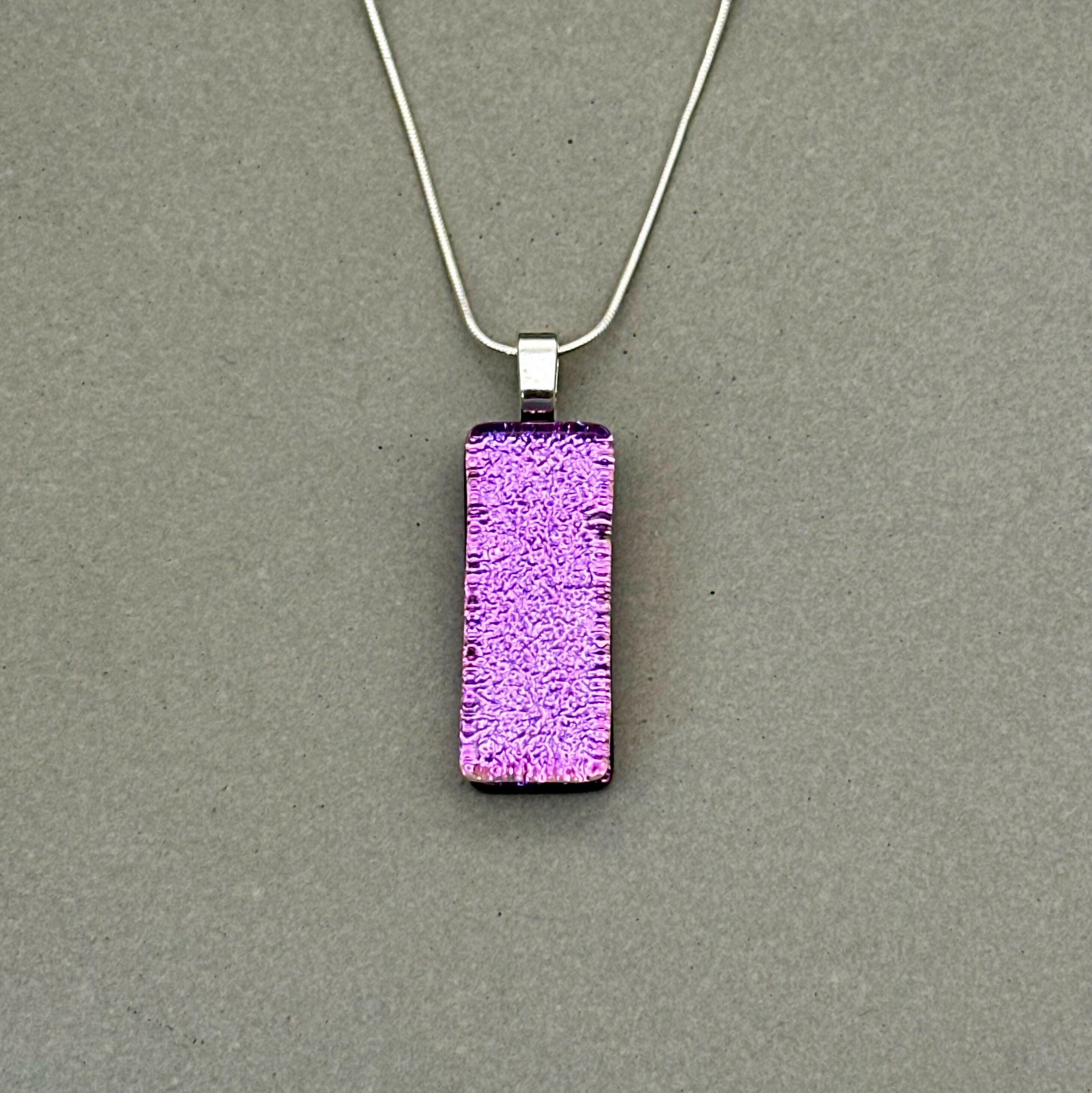 Pink Crackle Dichroic Glass Necklace and Earrings Set - Sterling Silver, Handmade by Jade Tapson Glass