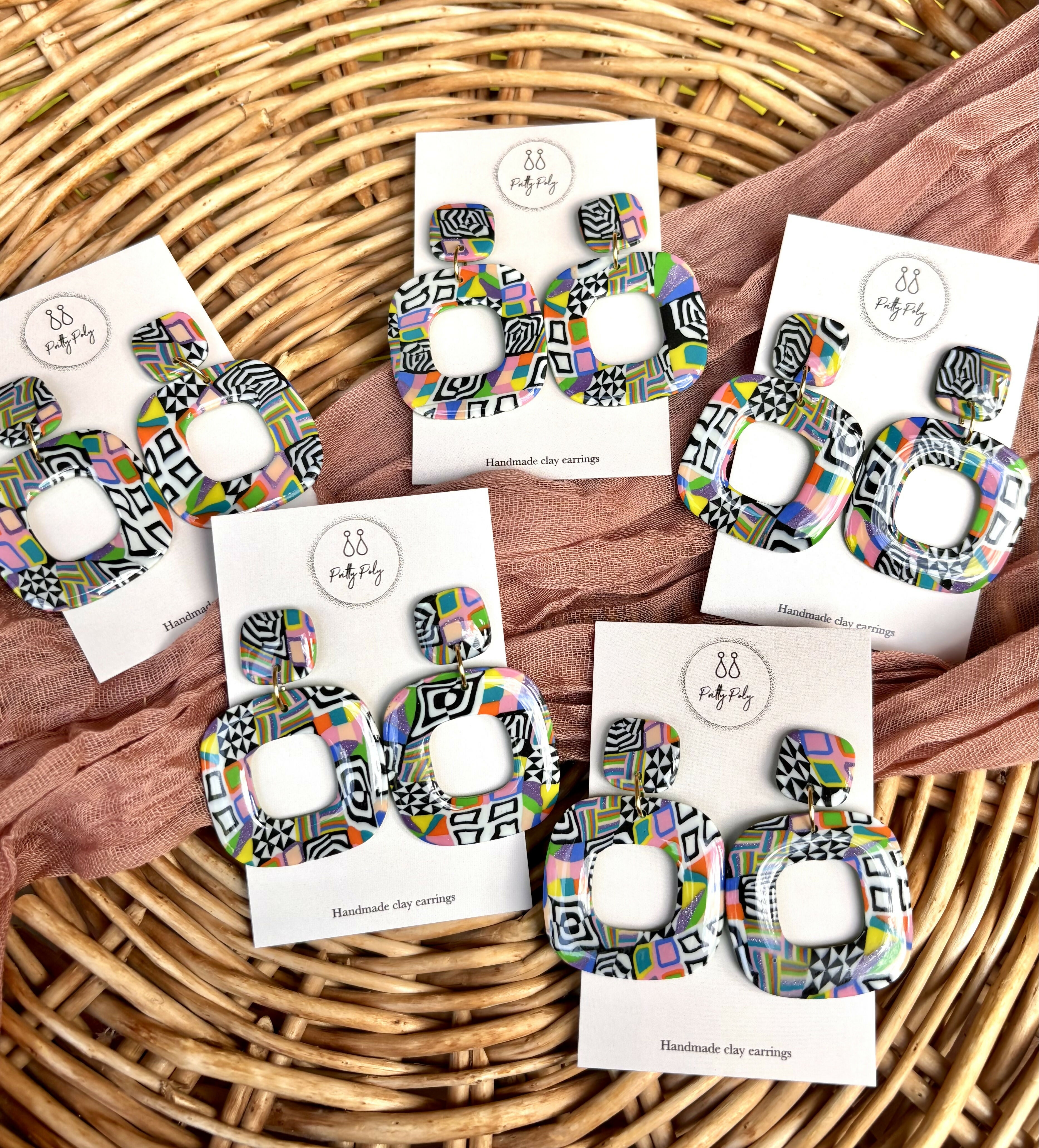 Funky Pattern Collection - Square Polymer Clay Earrings