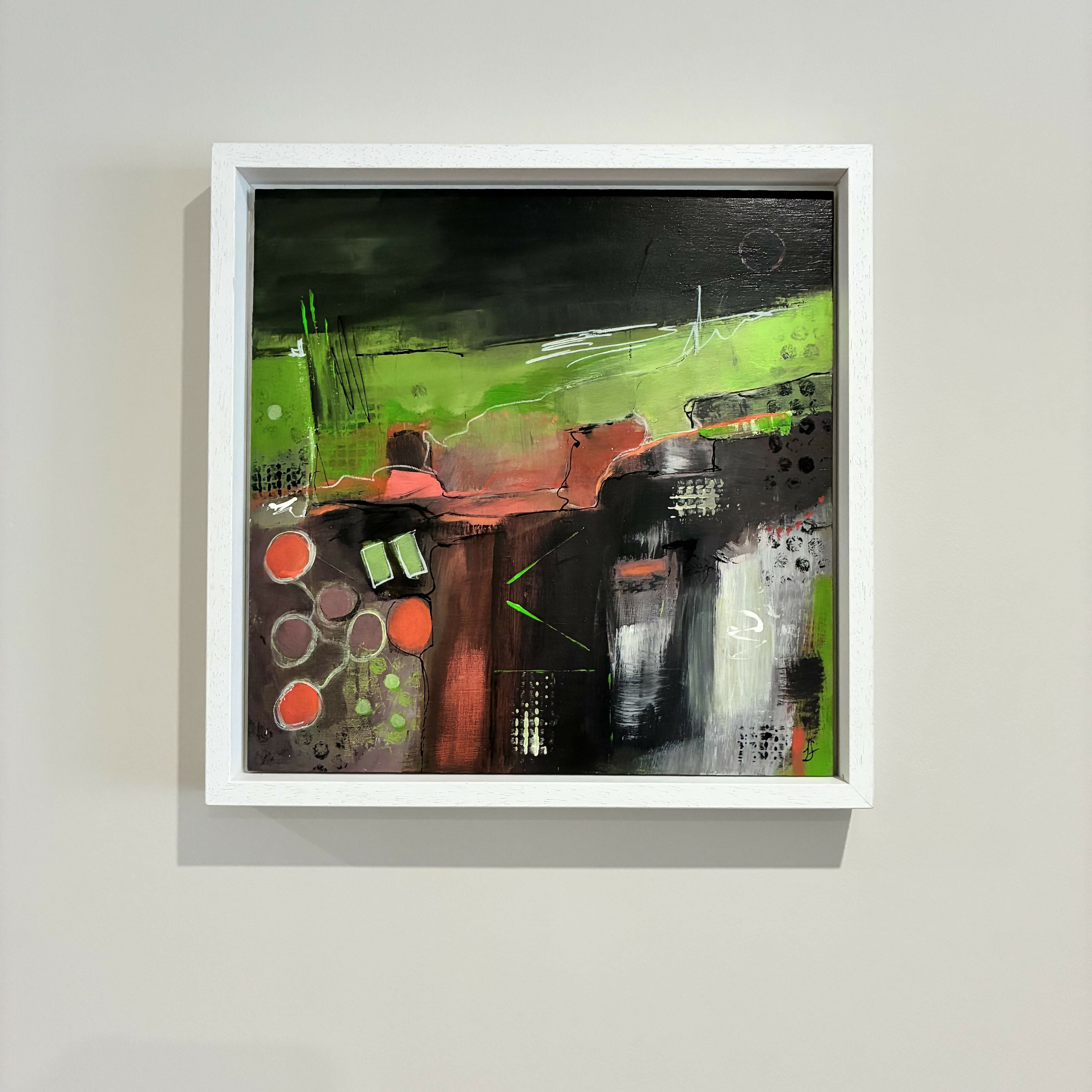 Abstract Landscape Acrylic Painting On Wood Panel In Tray Frame 'Let's Go'