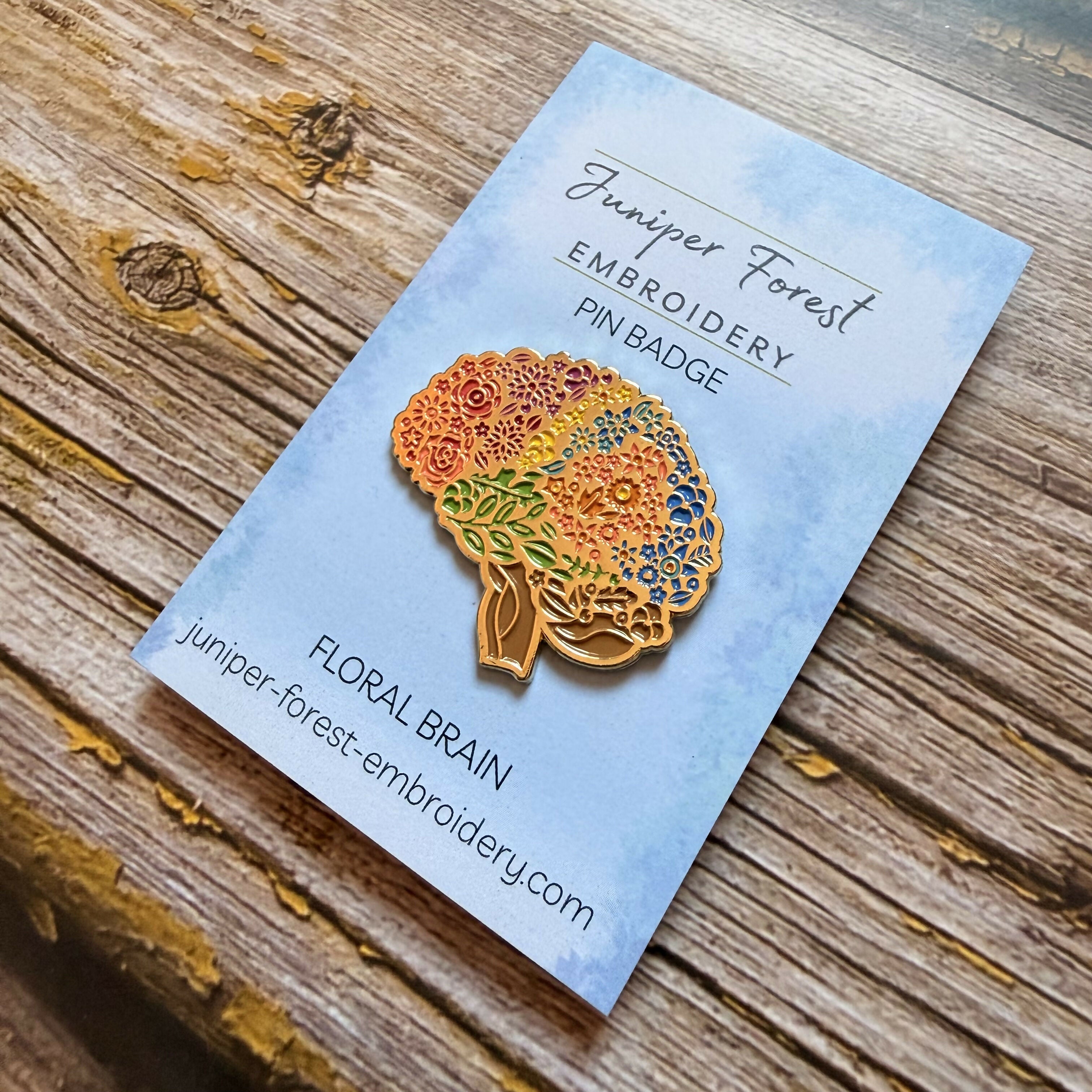 Floral Brain Pin Badge