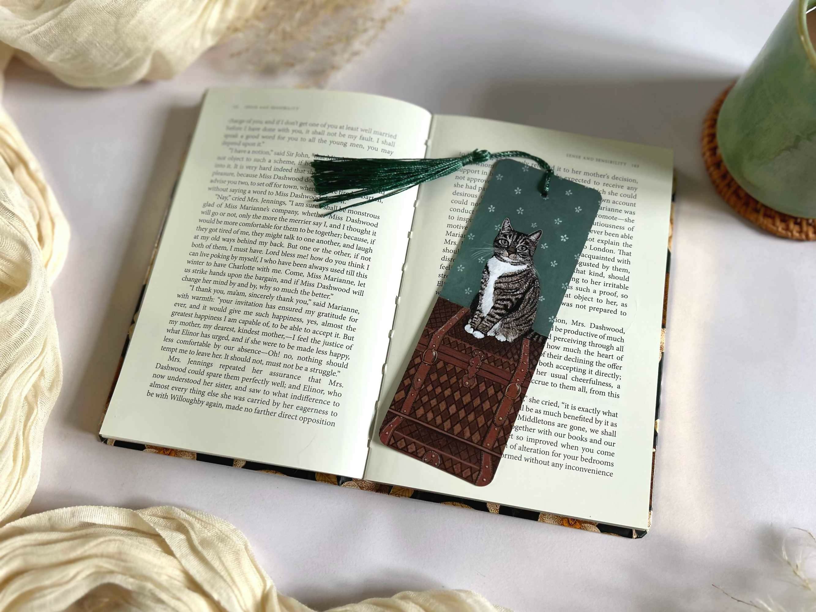 Tabby Cat Bookmark Vintage Trunks