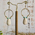 White Howlite Hoop Earrings; Hammered Brass Wire Boho Crystal Turquoise Thai Earrings