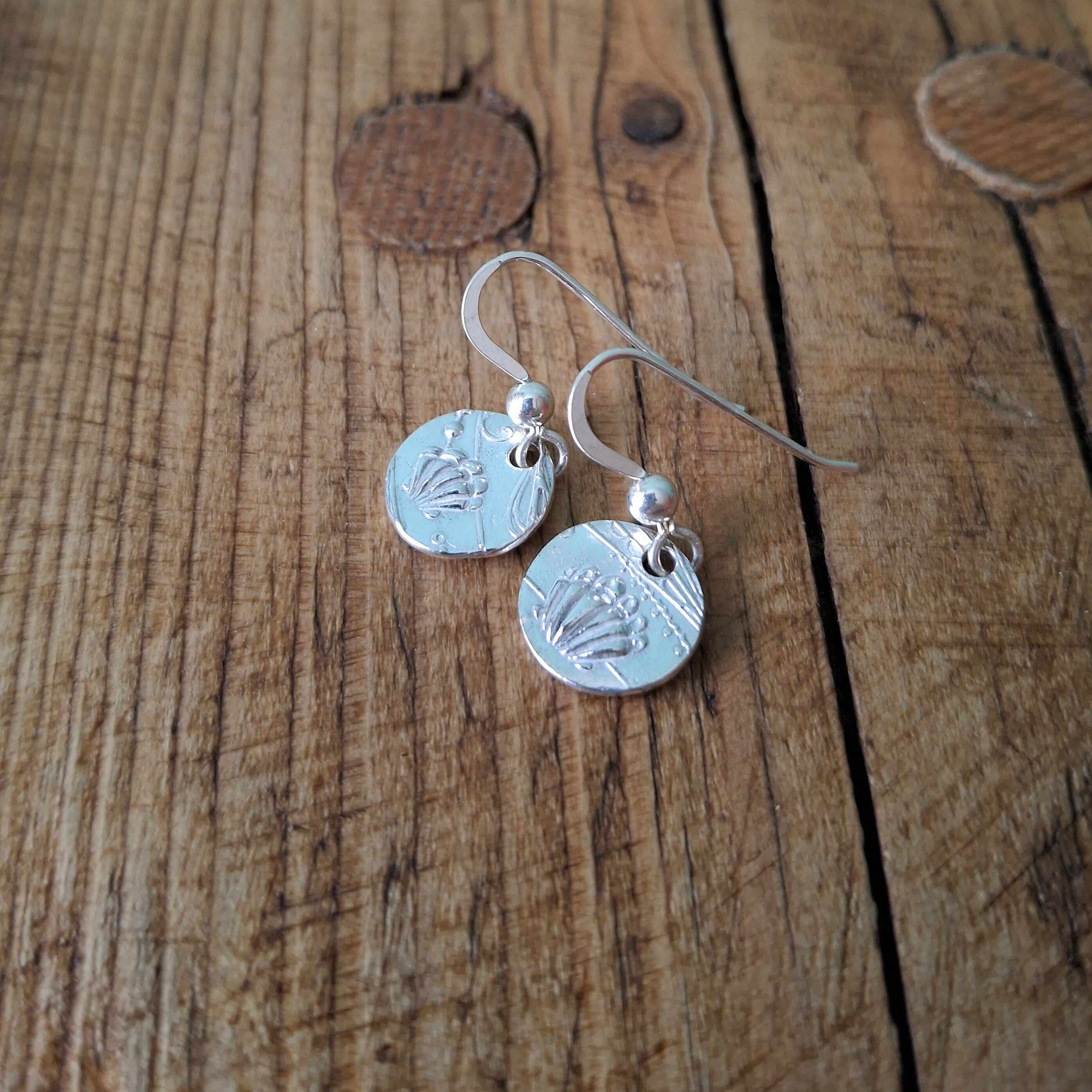 Handmade Round Silver Earrings Seaside Texture
