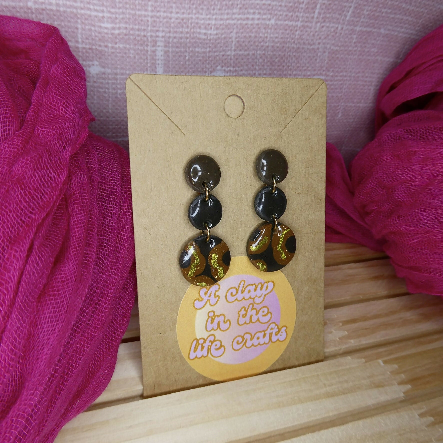 Brown Dangle Earrings With Cheetah Accent Detail