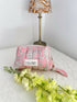Pink Quilted Toiletry Bag with Zipper with white flower print