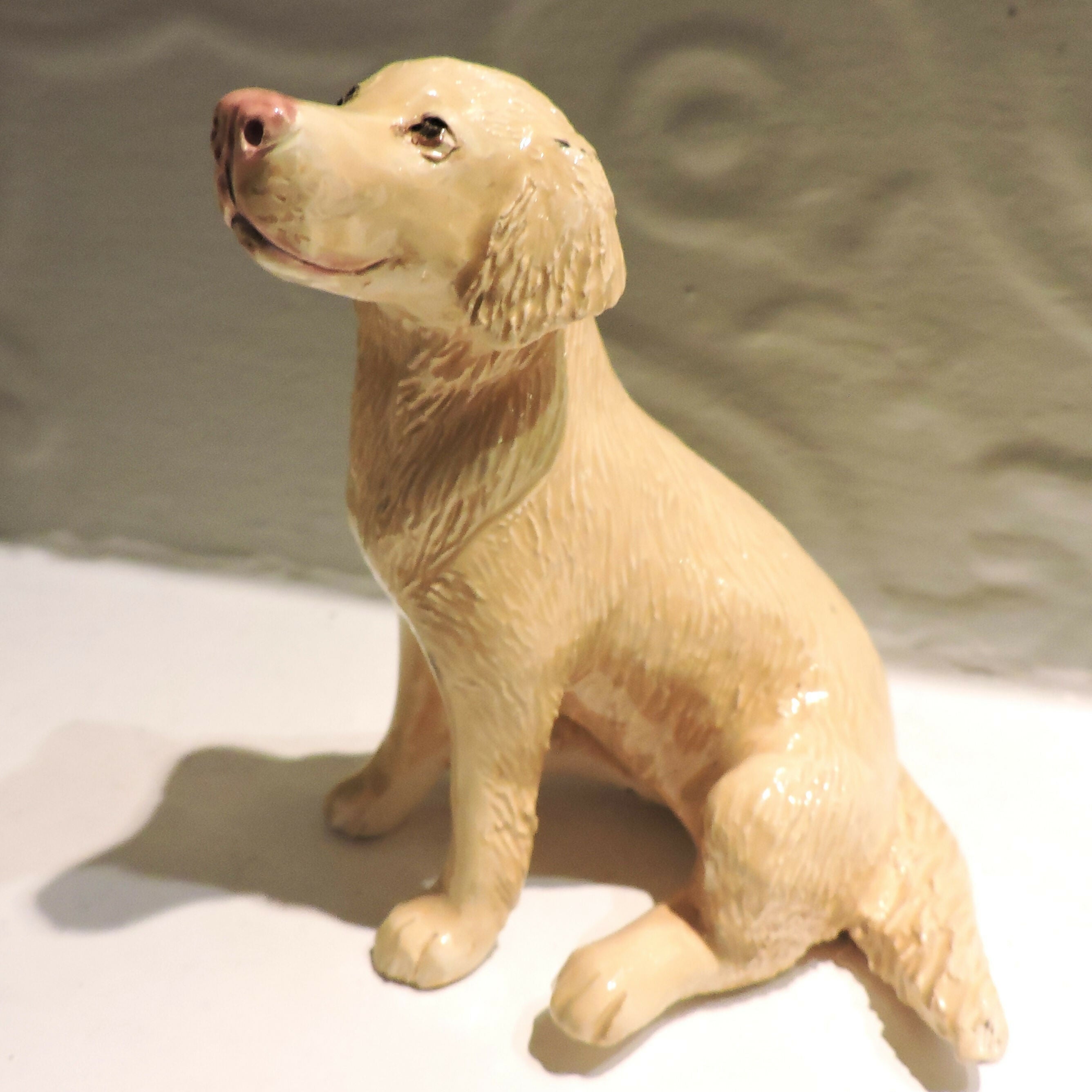 Ceramic Happy Golden Retriever Dog Sculpture