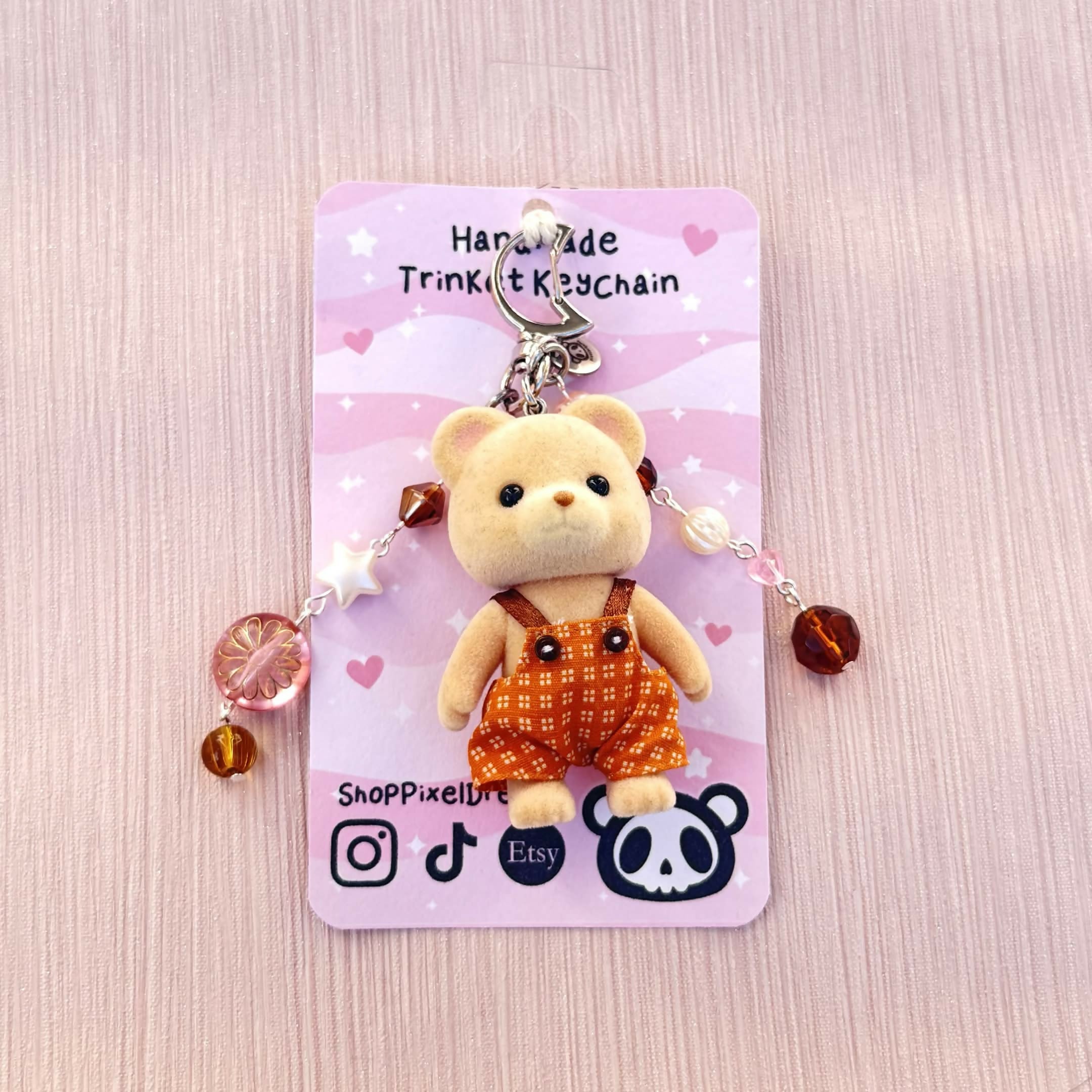 Baby Bear Toy Figure Beaded Trinket Keychain