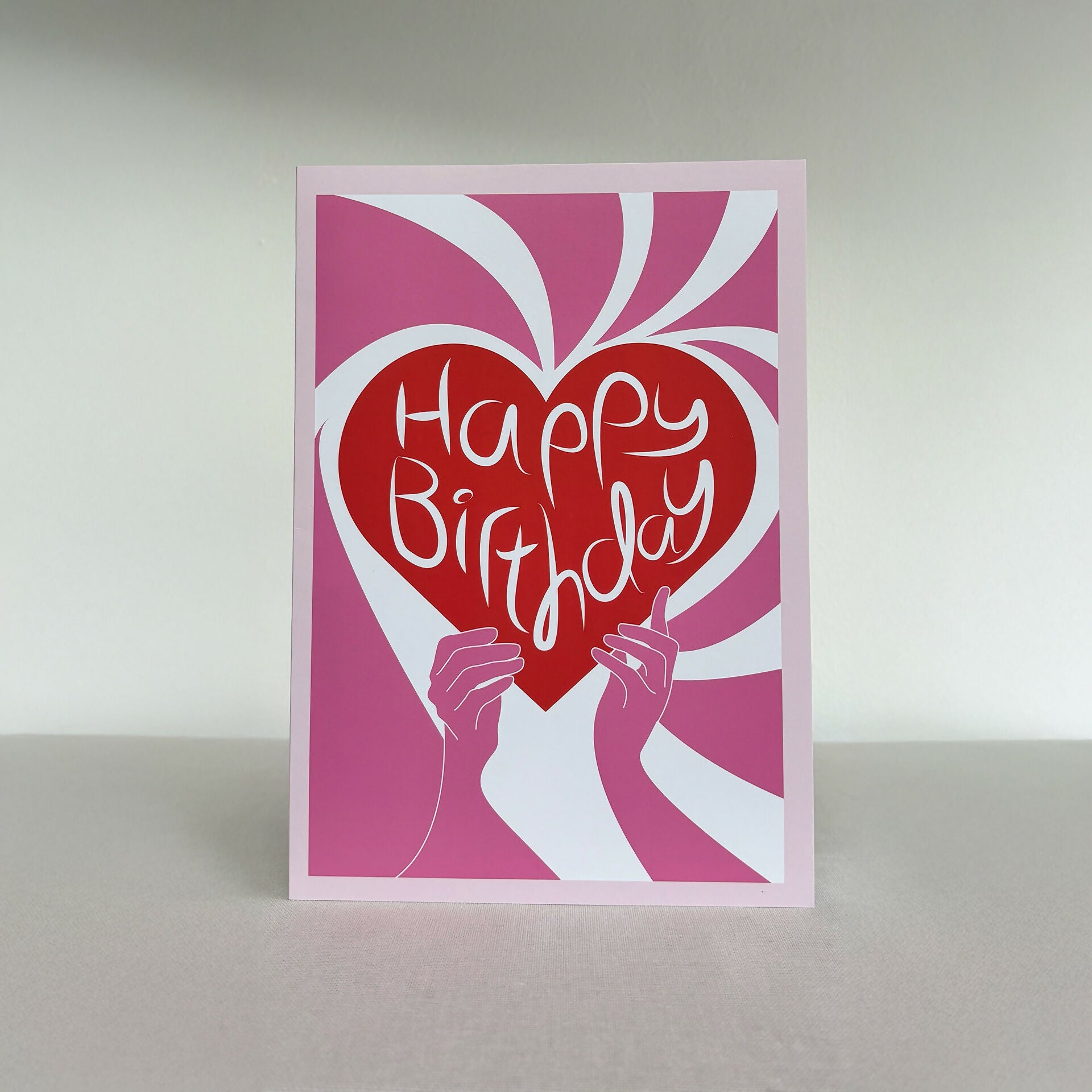 Happy Birthday Card - Pink, White and Red Heart Design
