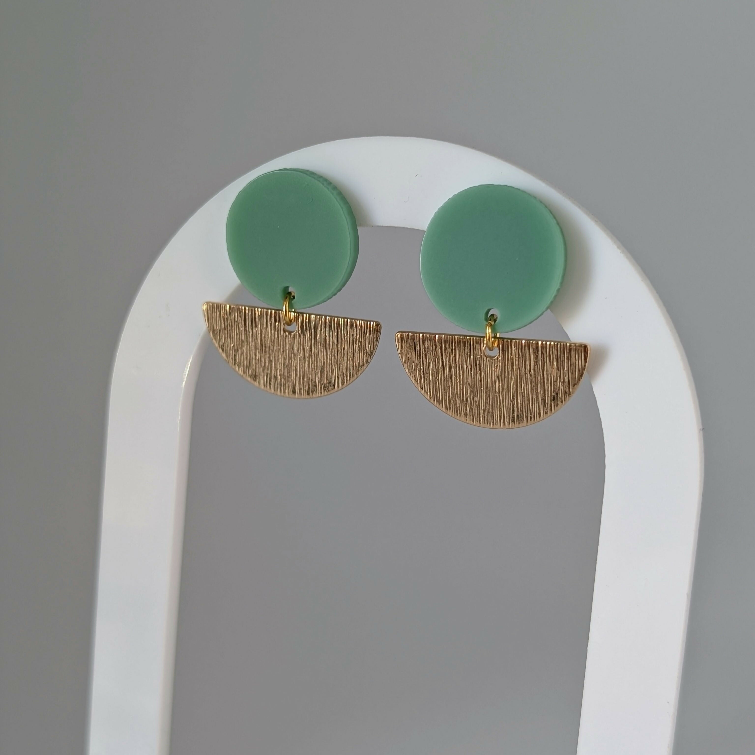 Green Geometric Earrings in Gold or Silver