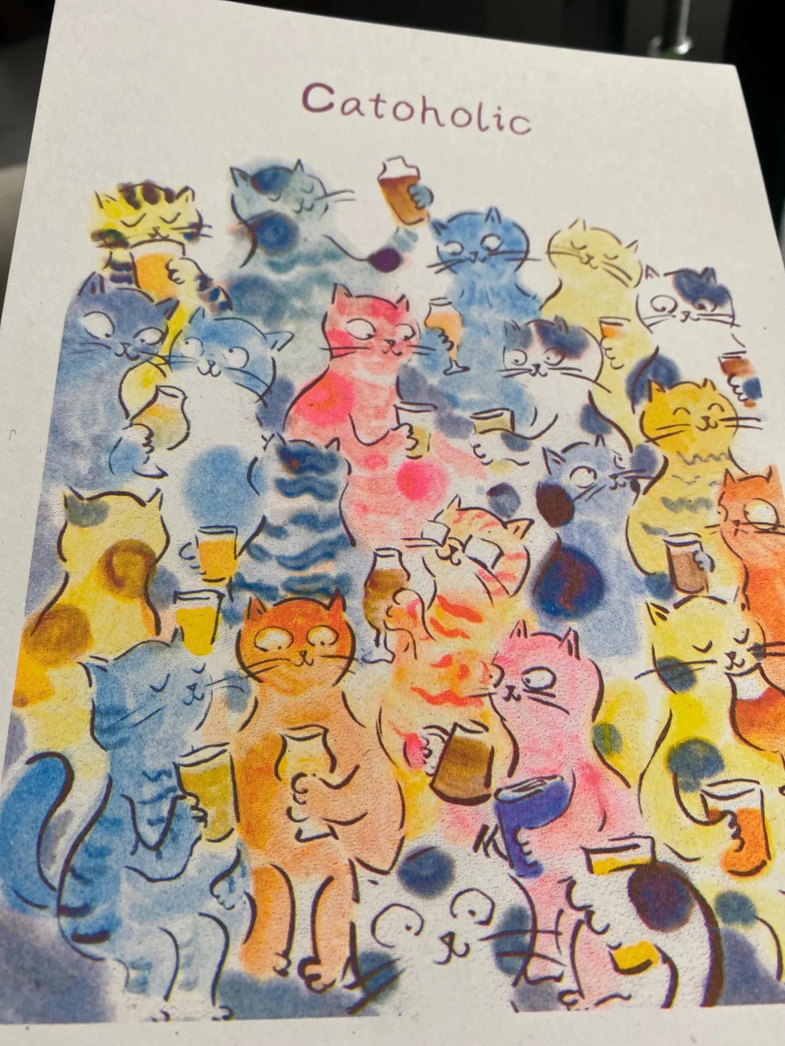 Drinking Cats Catoholic Riso Print