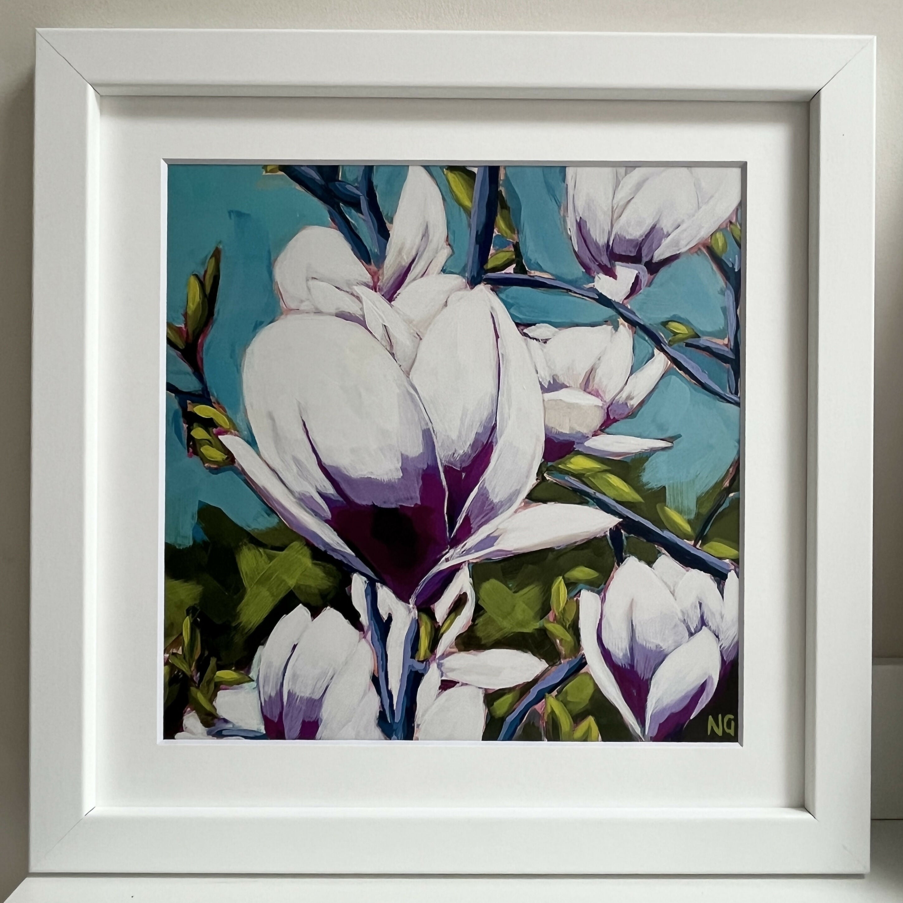 Magnolia Blooming Floral - 8x8" Framed Art Print