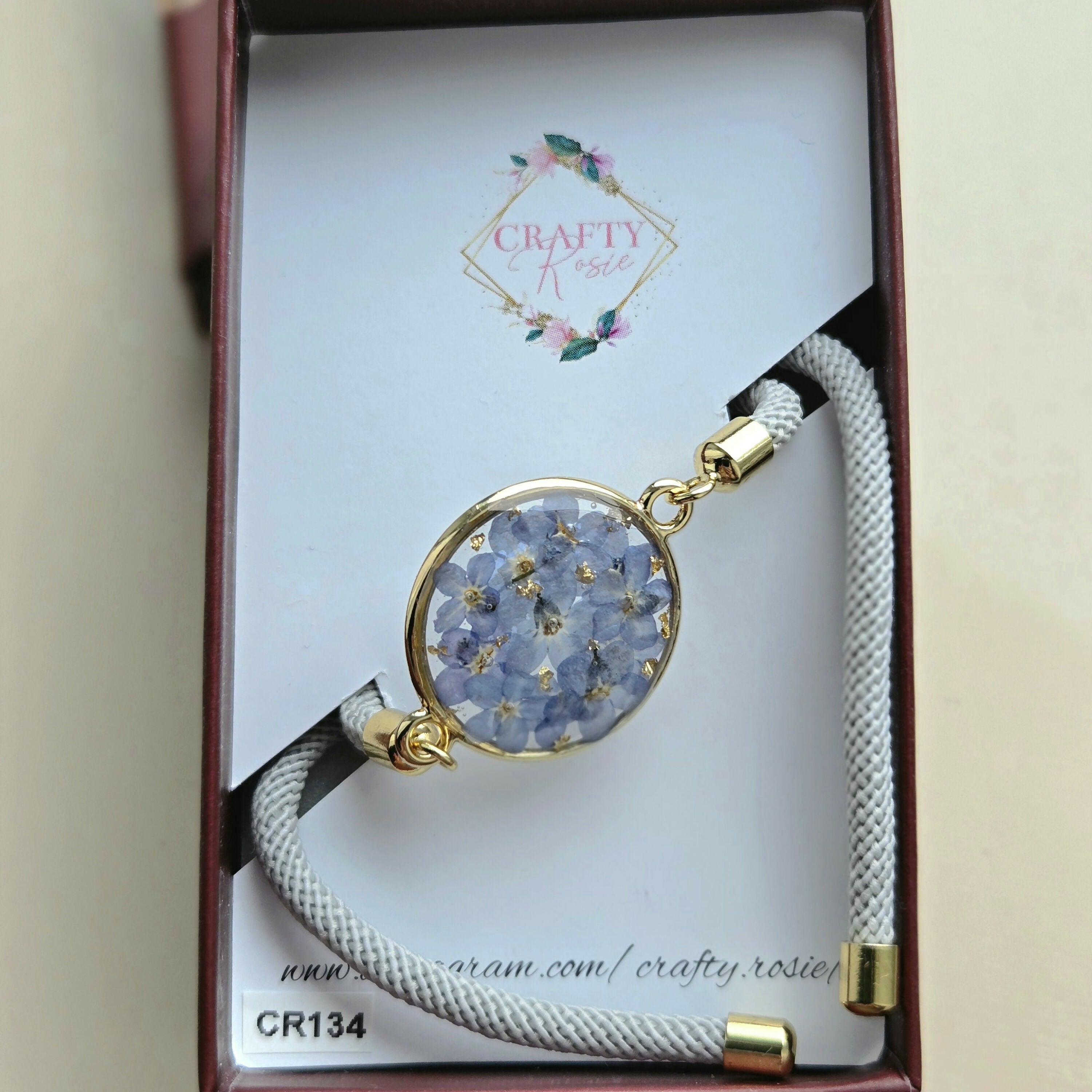 Stainless Steel Real Dried Forget Me Not Flowers Bracelet