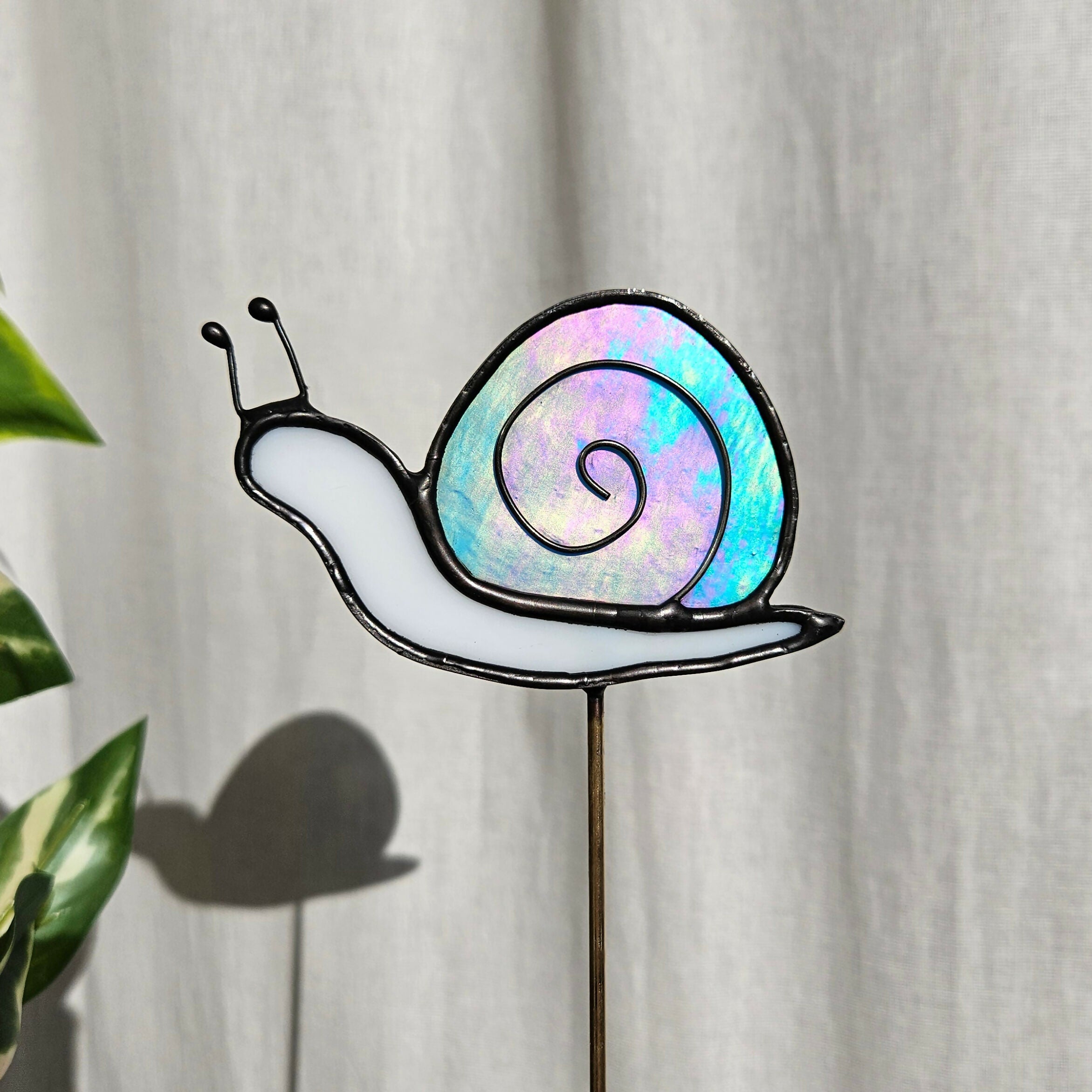 Iridescent Blue Snail Stained Glass Plantstake