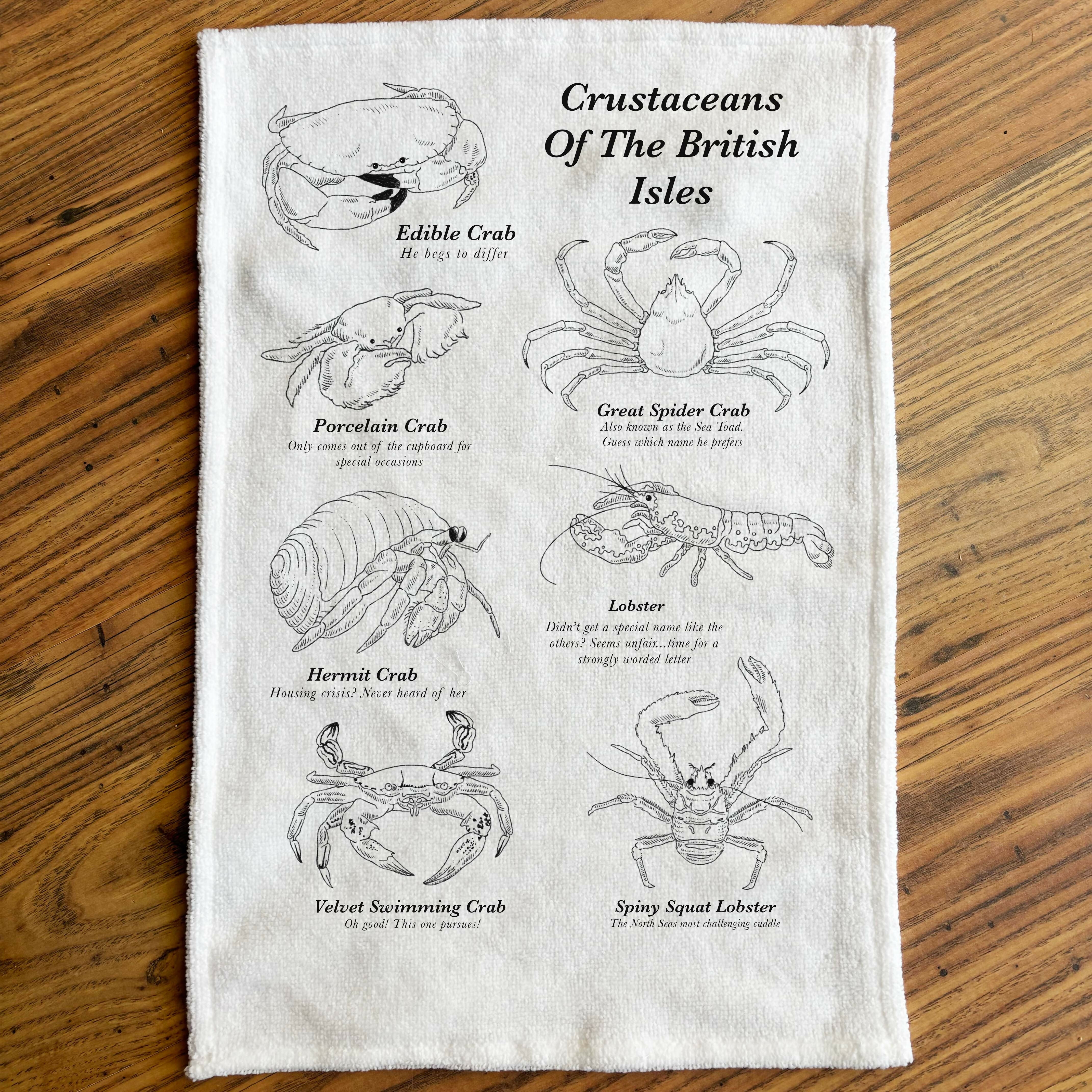 Crustaceans of the North Sea - Handprinted, illustrated Tea Towel