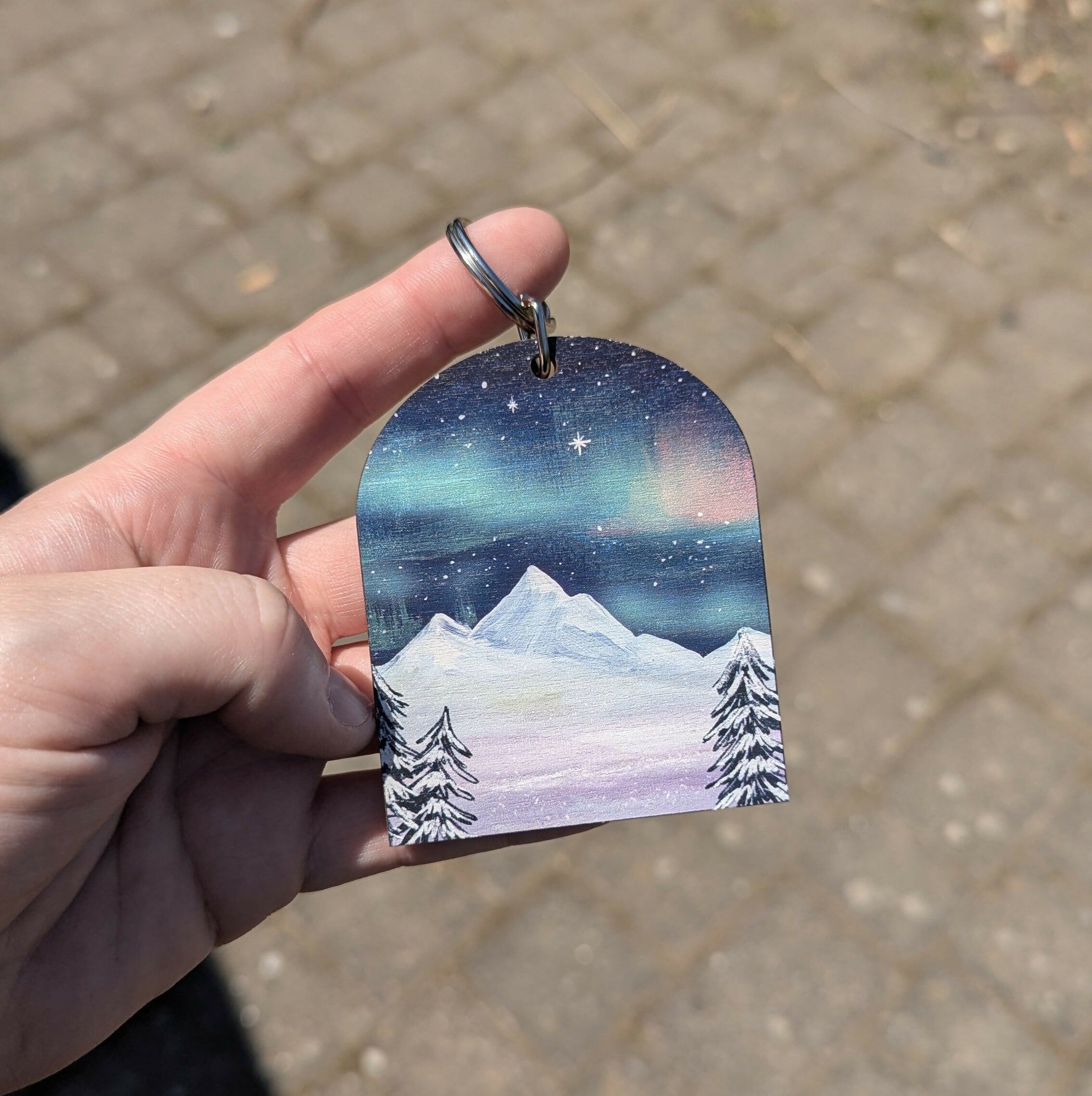 Northern Lights Wooden Keyring