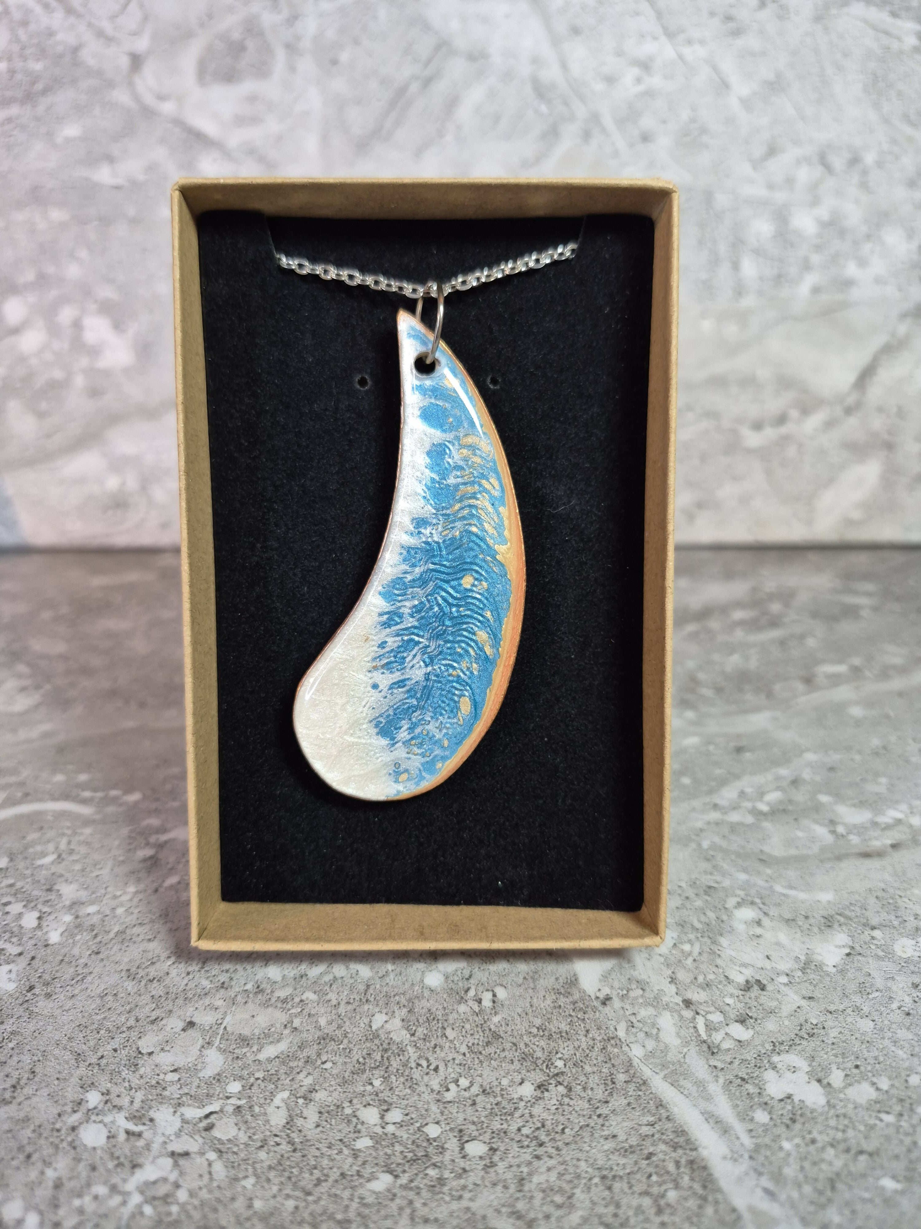 Unique Hand Crafted Cyan, Blue, Ivory and Sand Coloured Pendant