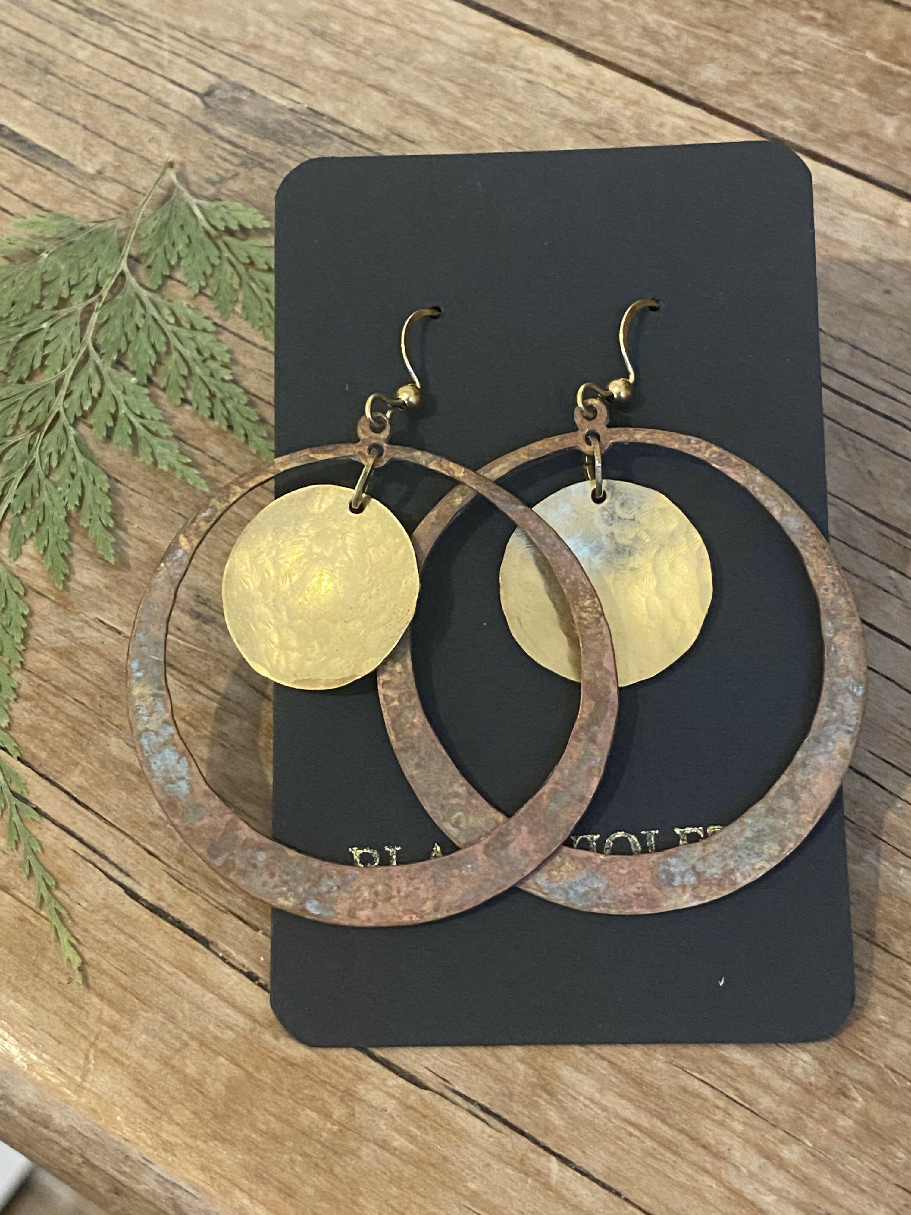 Brass and Copper Sun and Moon Earrings