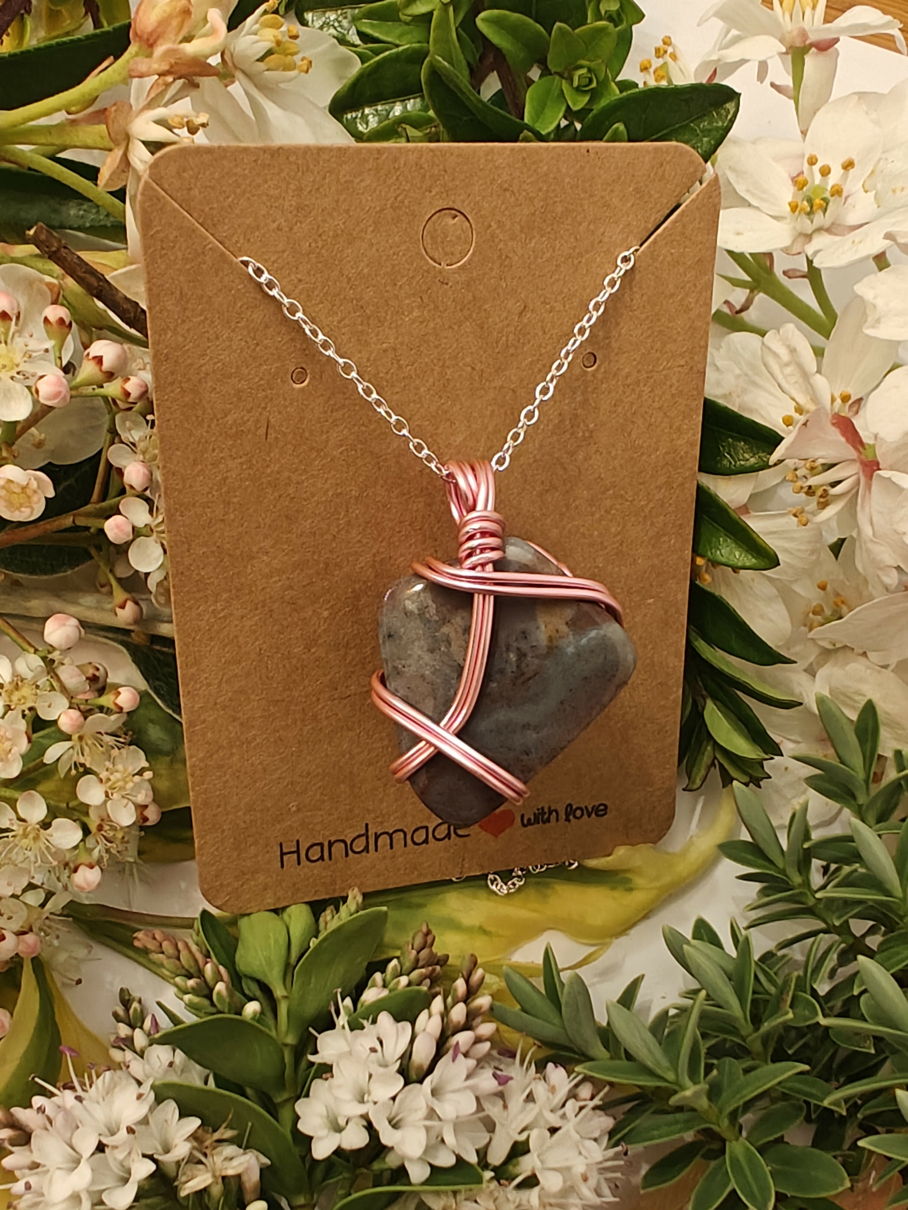 Jasper Wire Wrapped Crystal Necklace on Sterling Silver Chain