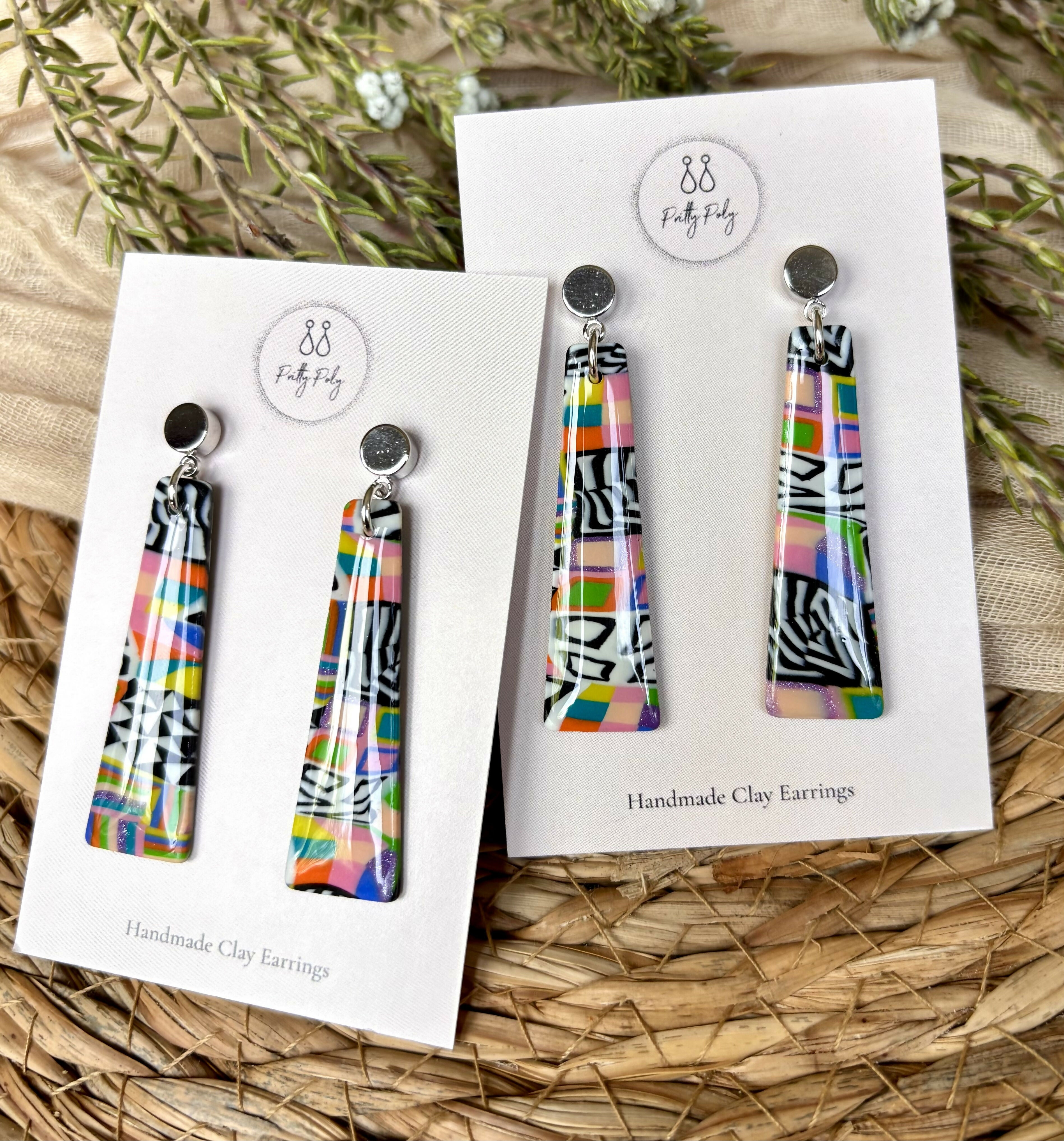 Funky Pattern Collection - Long Dangle Polymer Clay Earrings