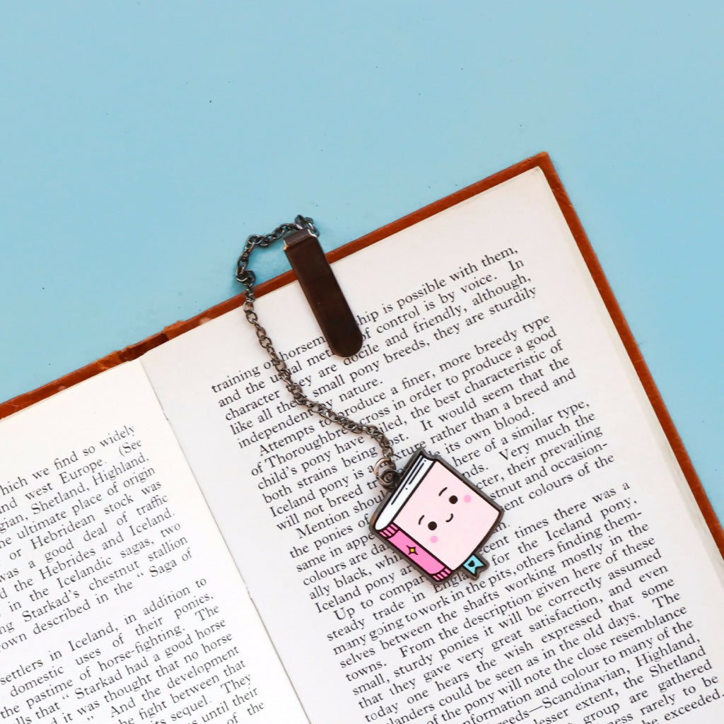 Happy Book Enamel Bookmark With Chain