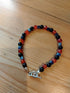 Tibetan Silver Toggle Catch Bracelet with Navy Goldstone, Carnelian and Cubed Lapis Lazuli.