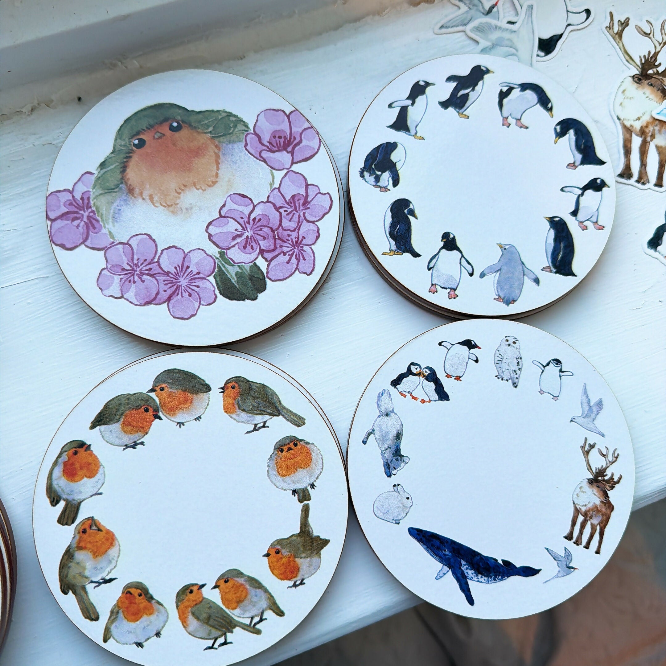 Coaster Red Panda, Robin, Penguin Designs