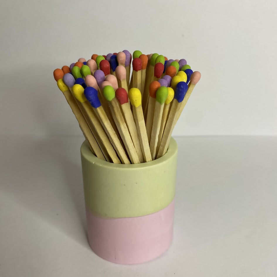 Jesmonite Match Holder Pot With Colourful Matches