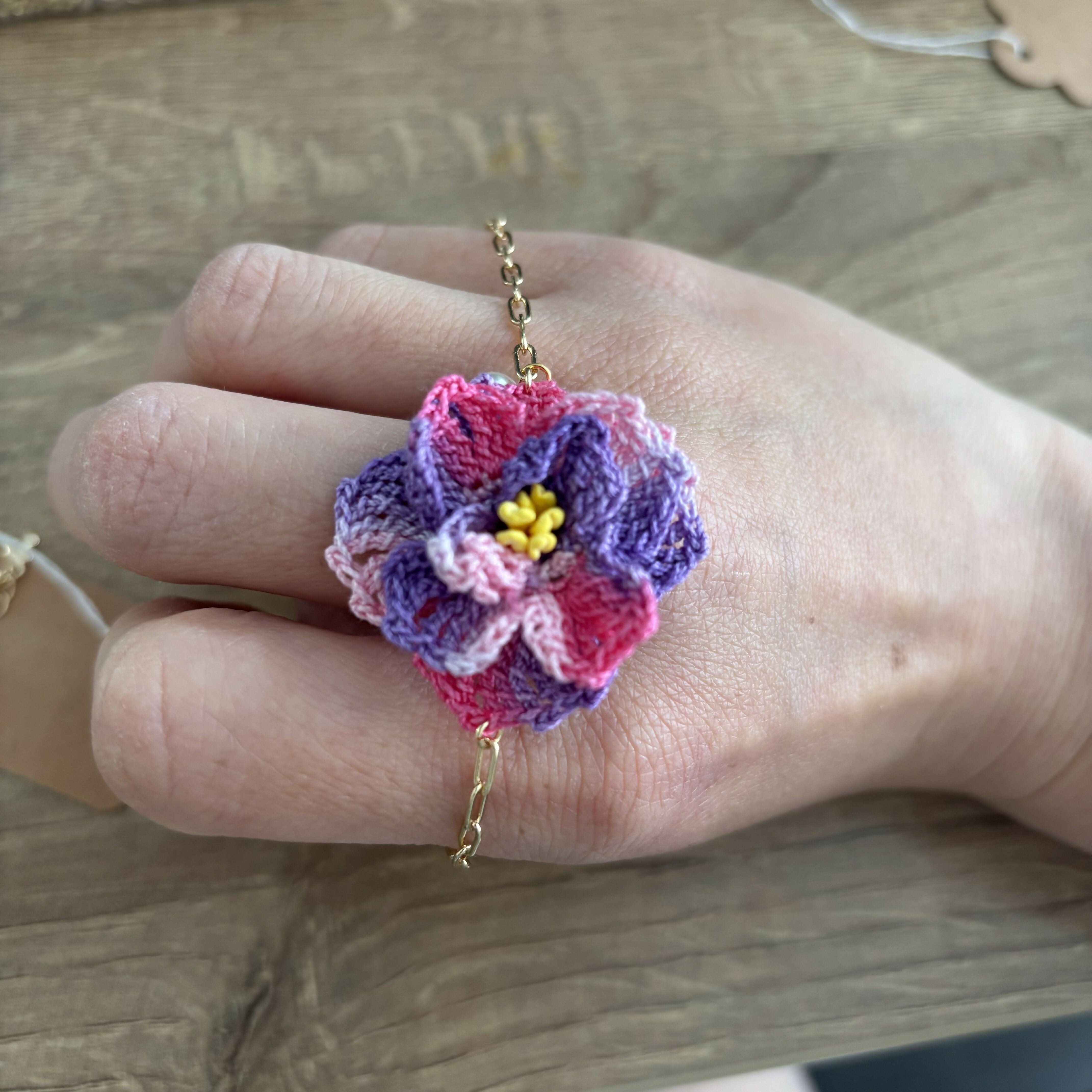 Big Flower Crochet Bracelet