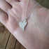 Handmade Silver Heart Necklace Fancy Leaf Texture
