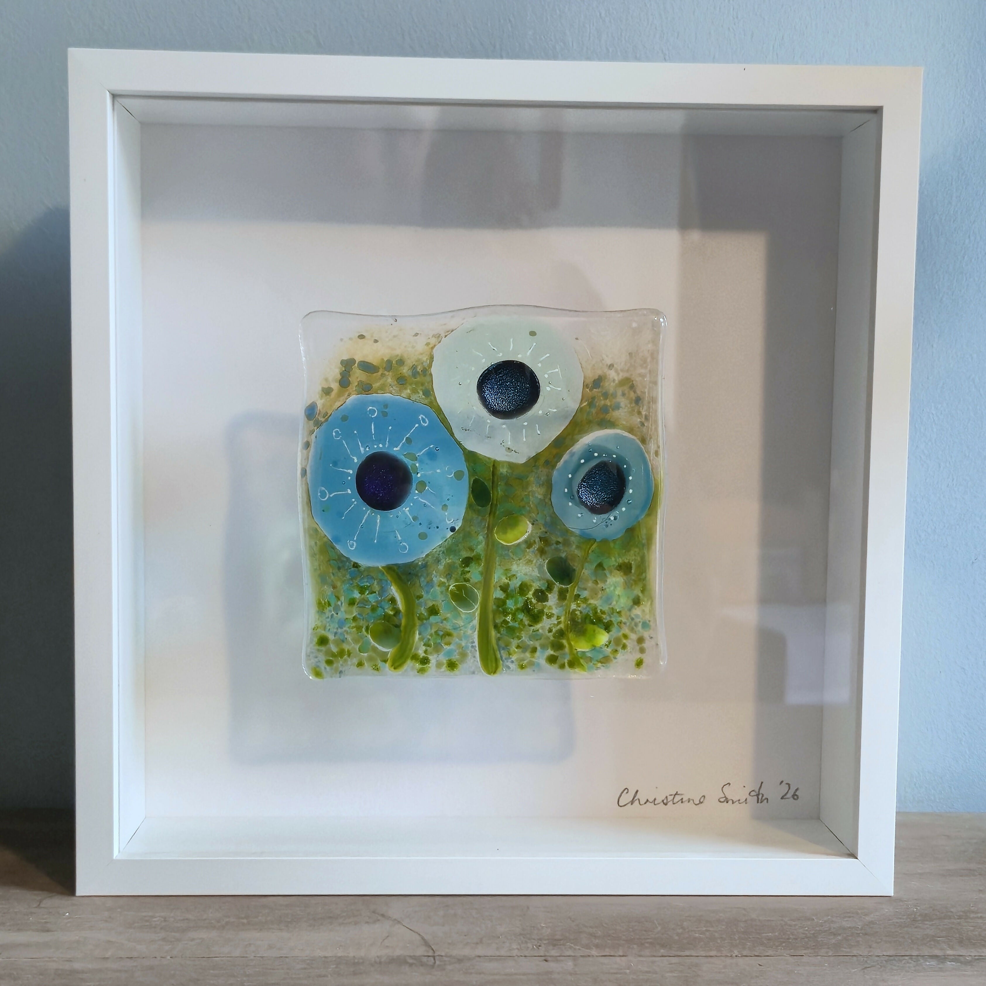 Fused Glass Blue Flower Box Frame