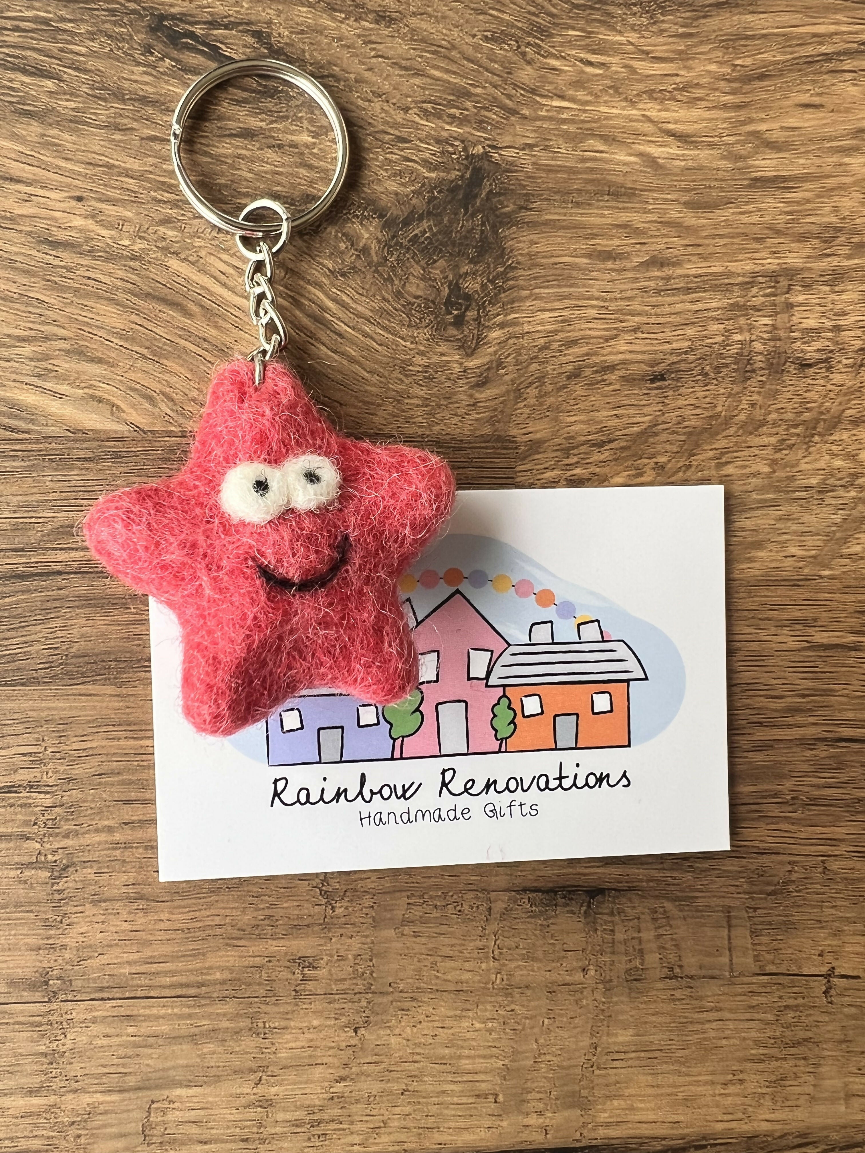 Felted Smiley Star Keyring