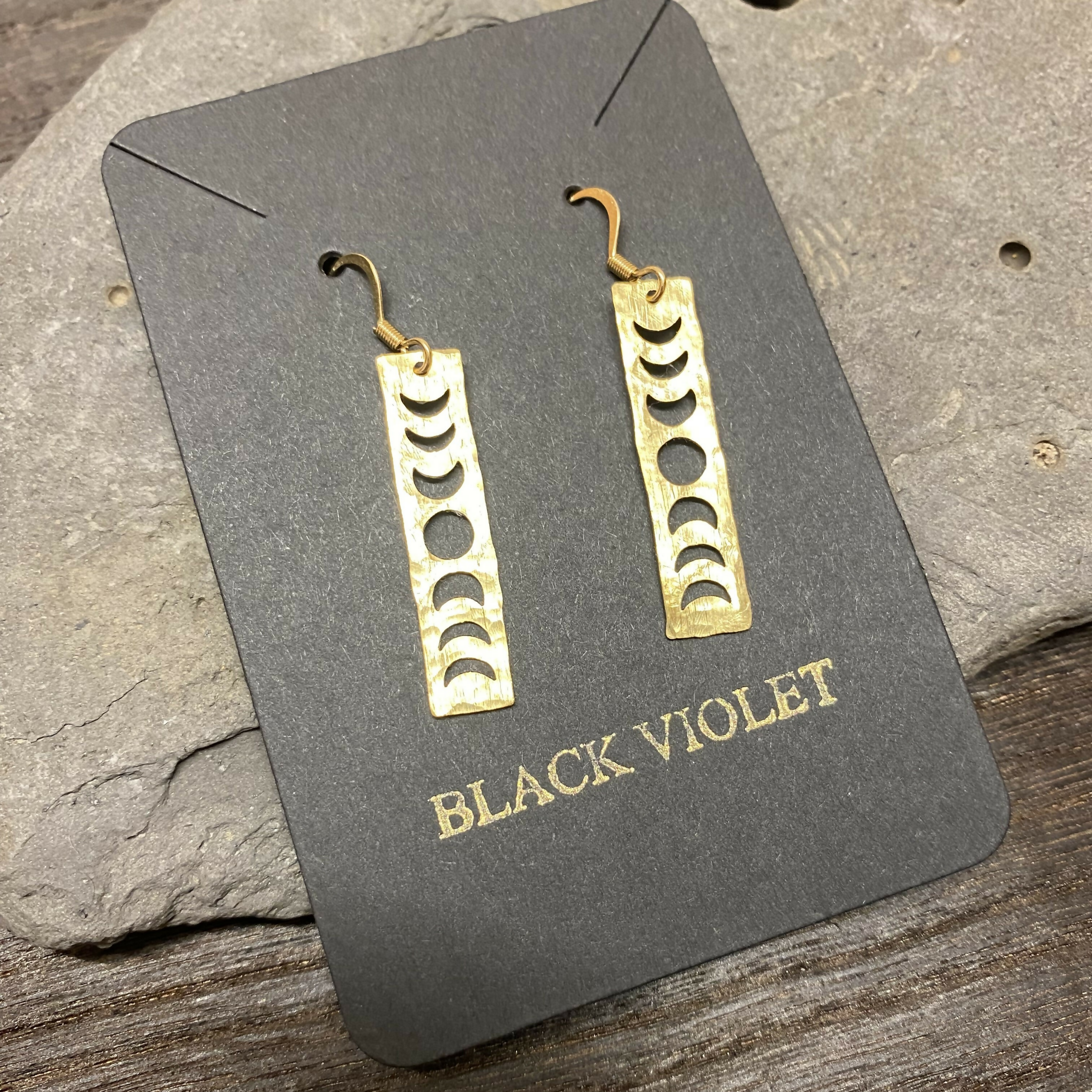Hammered Brass Moon Cycle Earrings