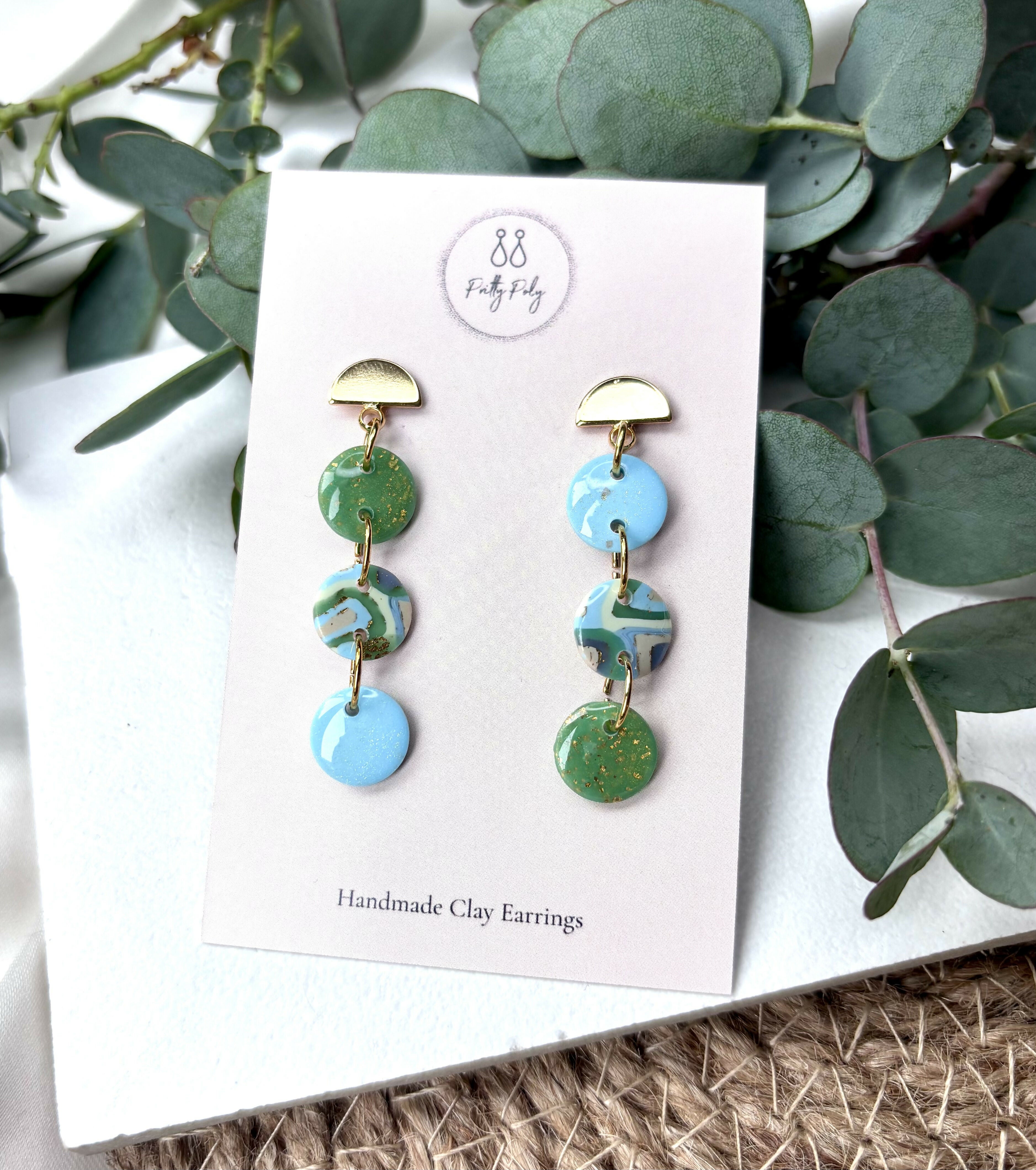 Aqua Collection - Droplet Dangles Polymer Clay Earrings