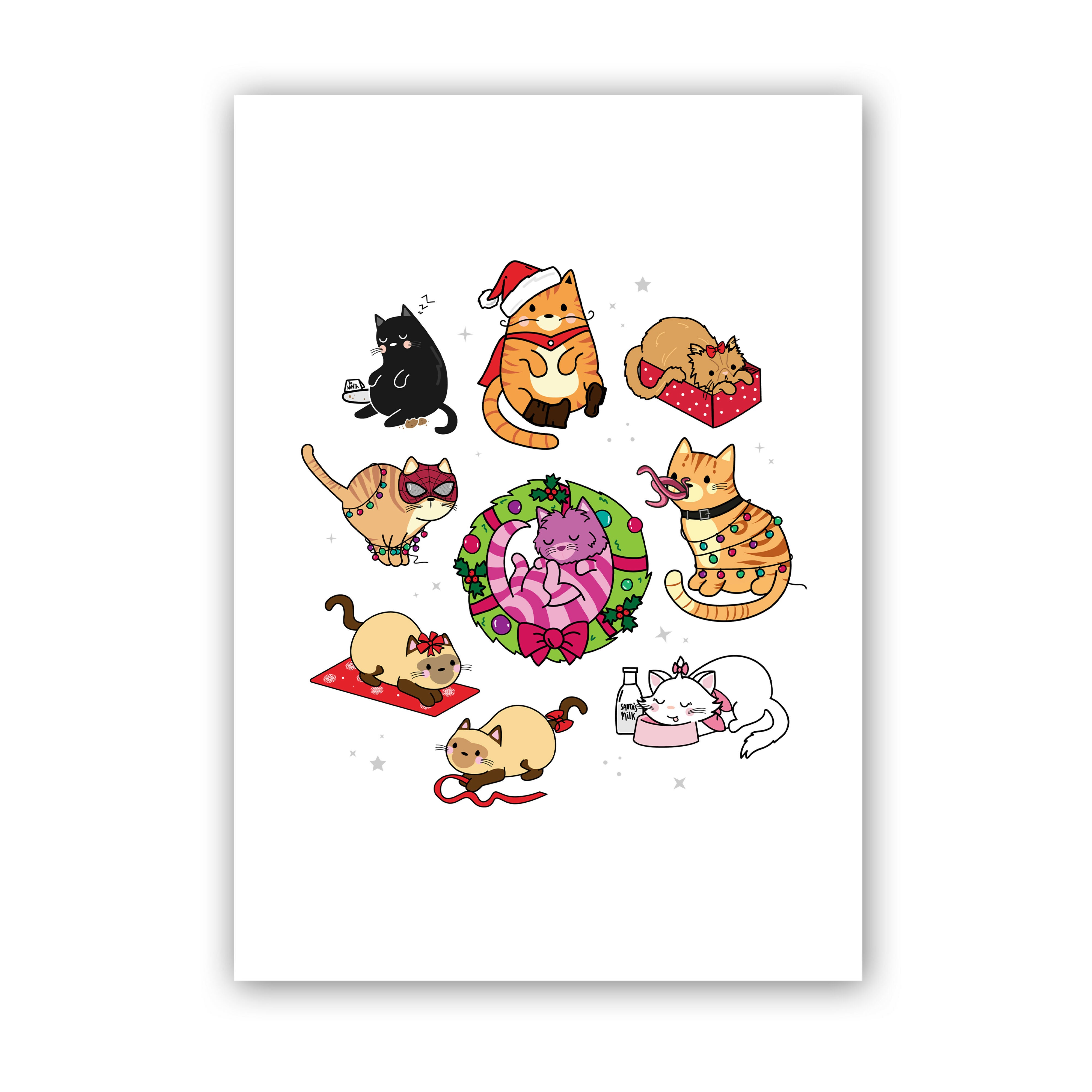 Christmas Cat Print A4