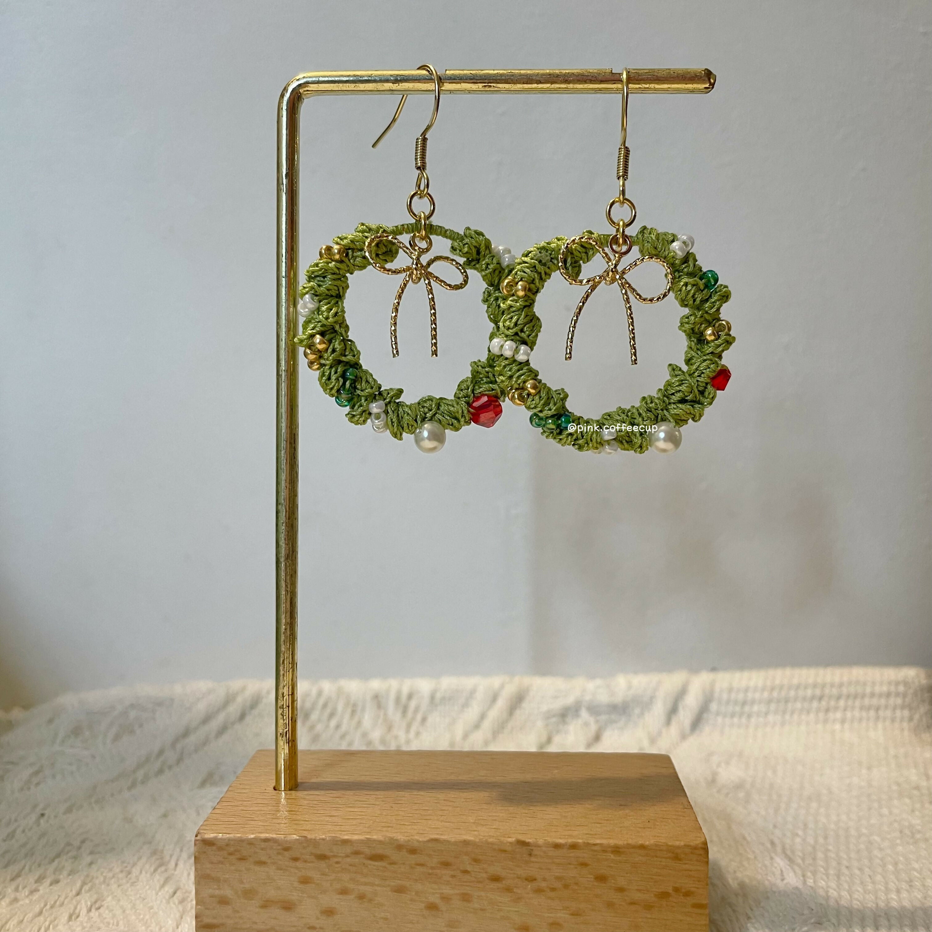 Micro Crochet Christmas Wreath Drop and Dangle Earrings
