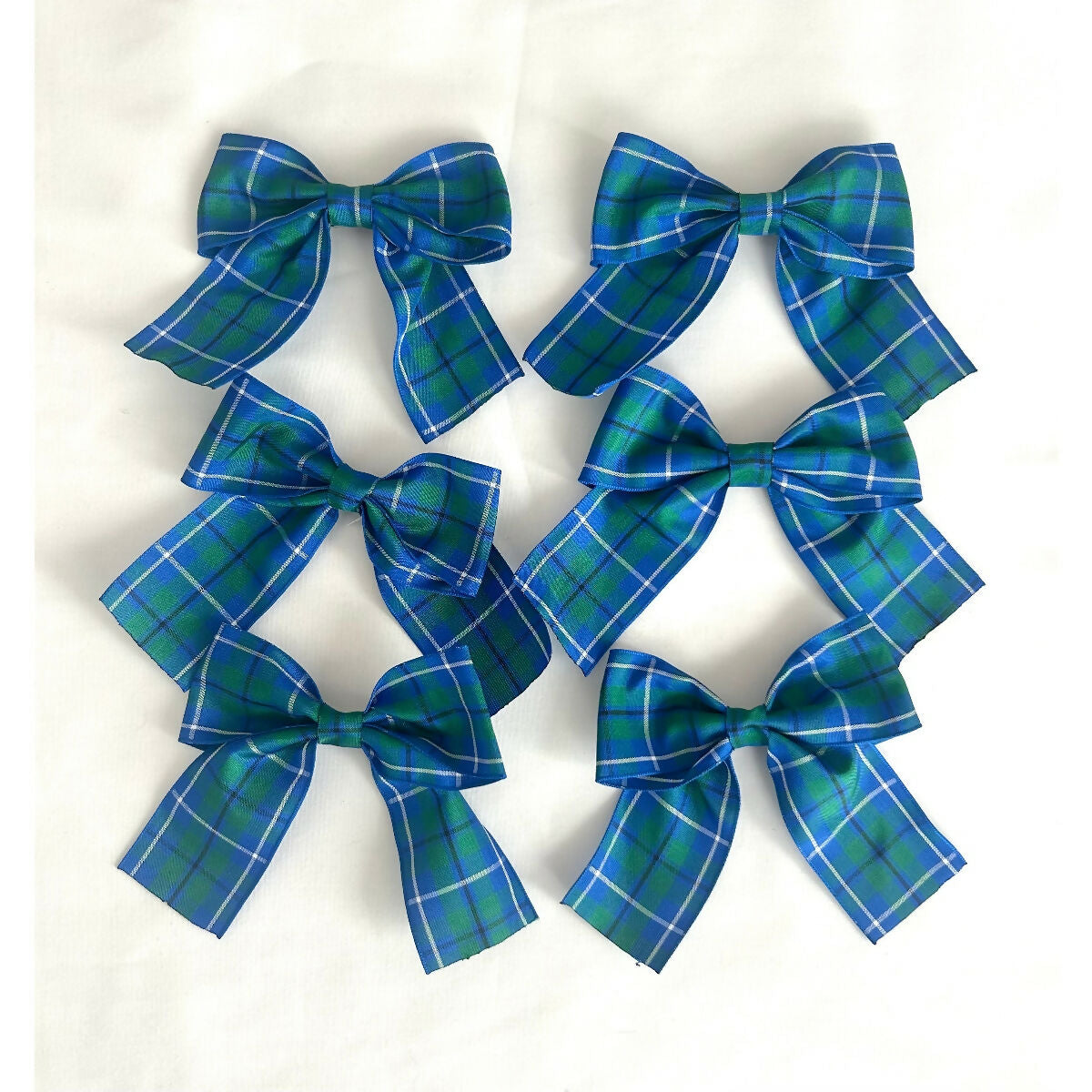 Blue & Green Tartan Christmas Tree Bow Clips