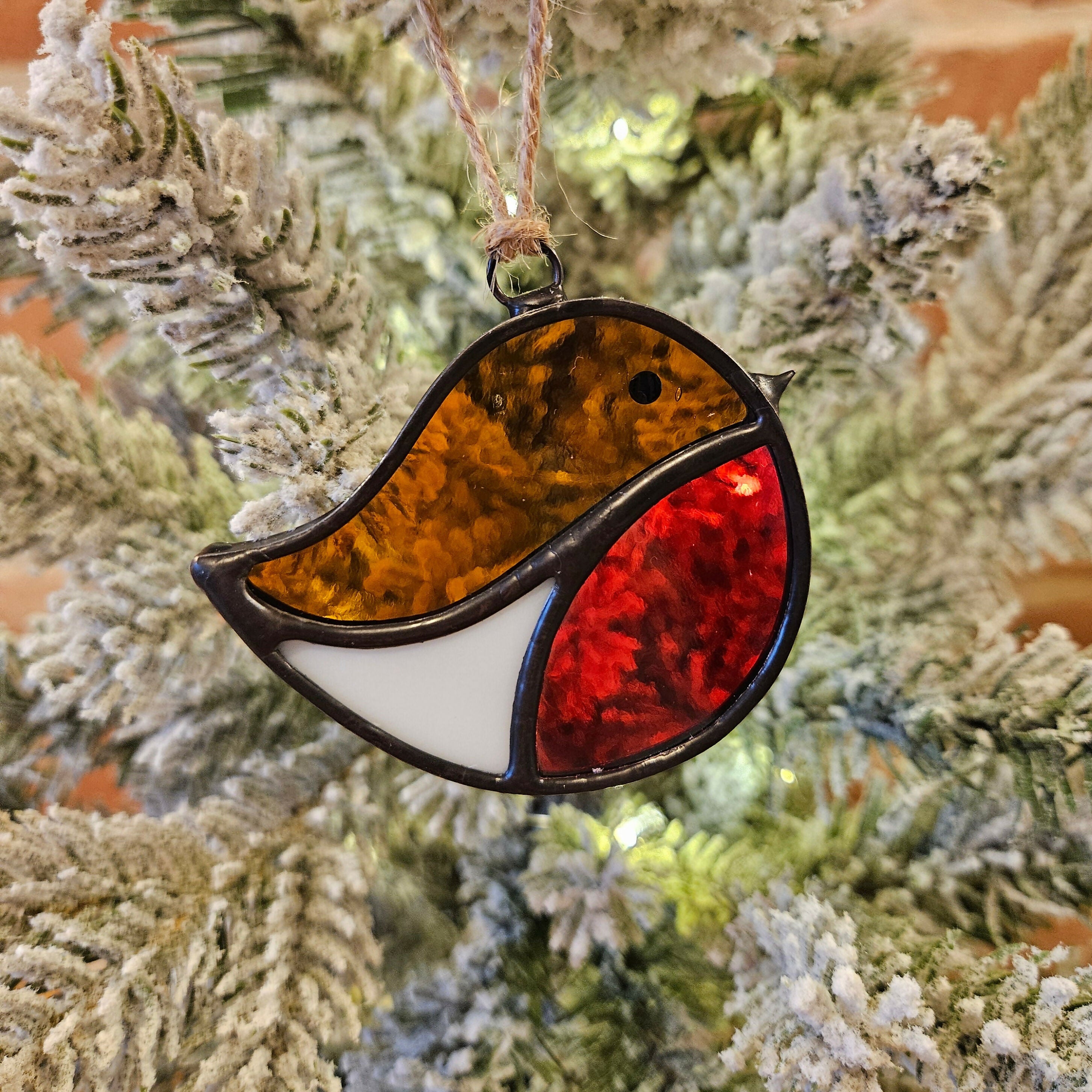 Amber & Red Robin Stained Glass Decoration