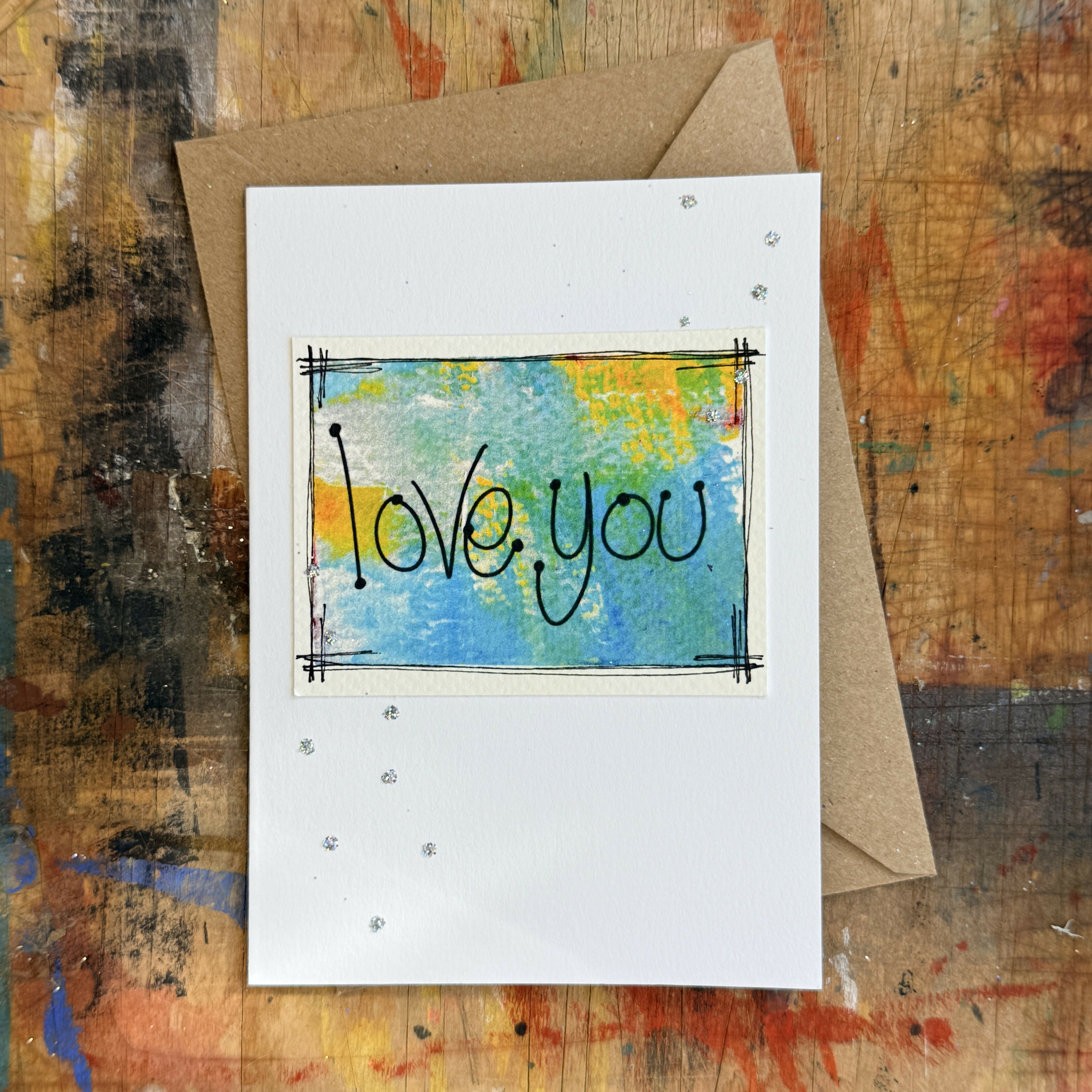 Abstract Love You Card in Blue