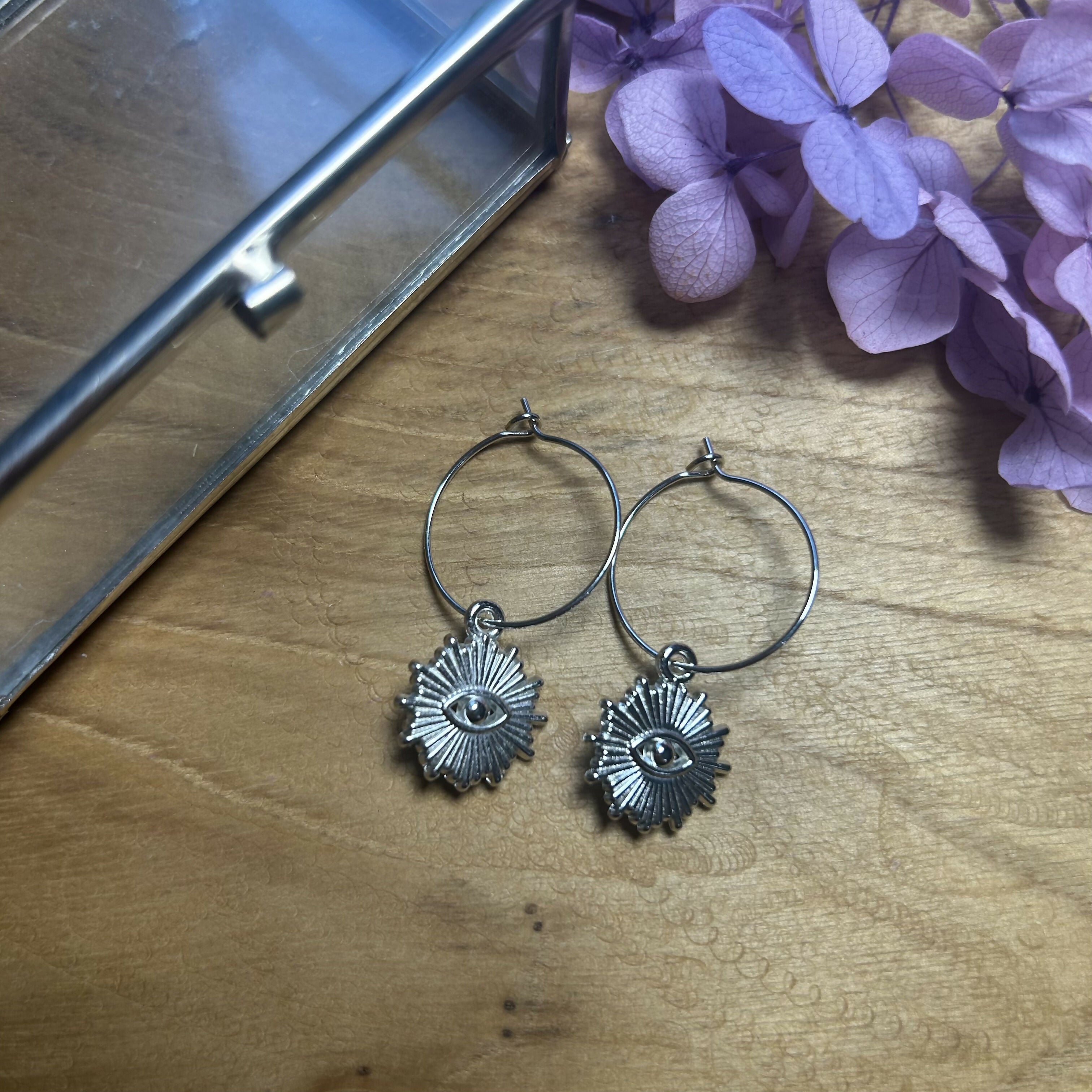 Lovely Evil Eye Charm Hoops