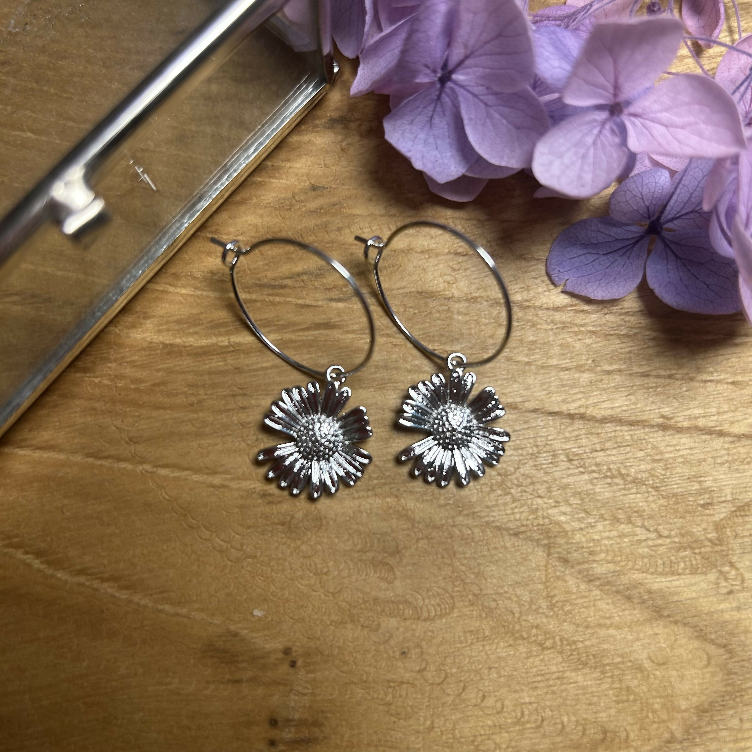 Lovely Flower Charm Hoops