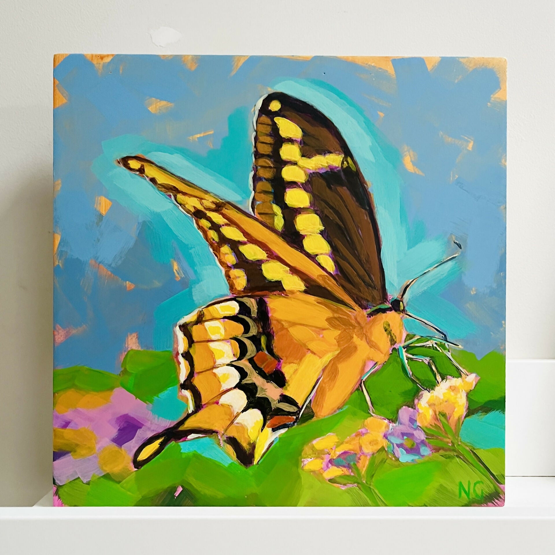 Western Tiger Swallowtail Yellow Butterfly - Original Acrylic Painting