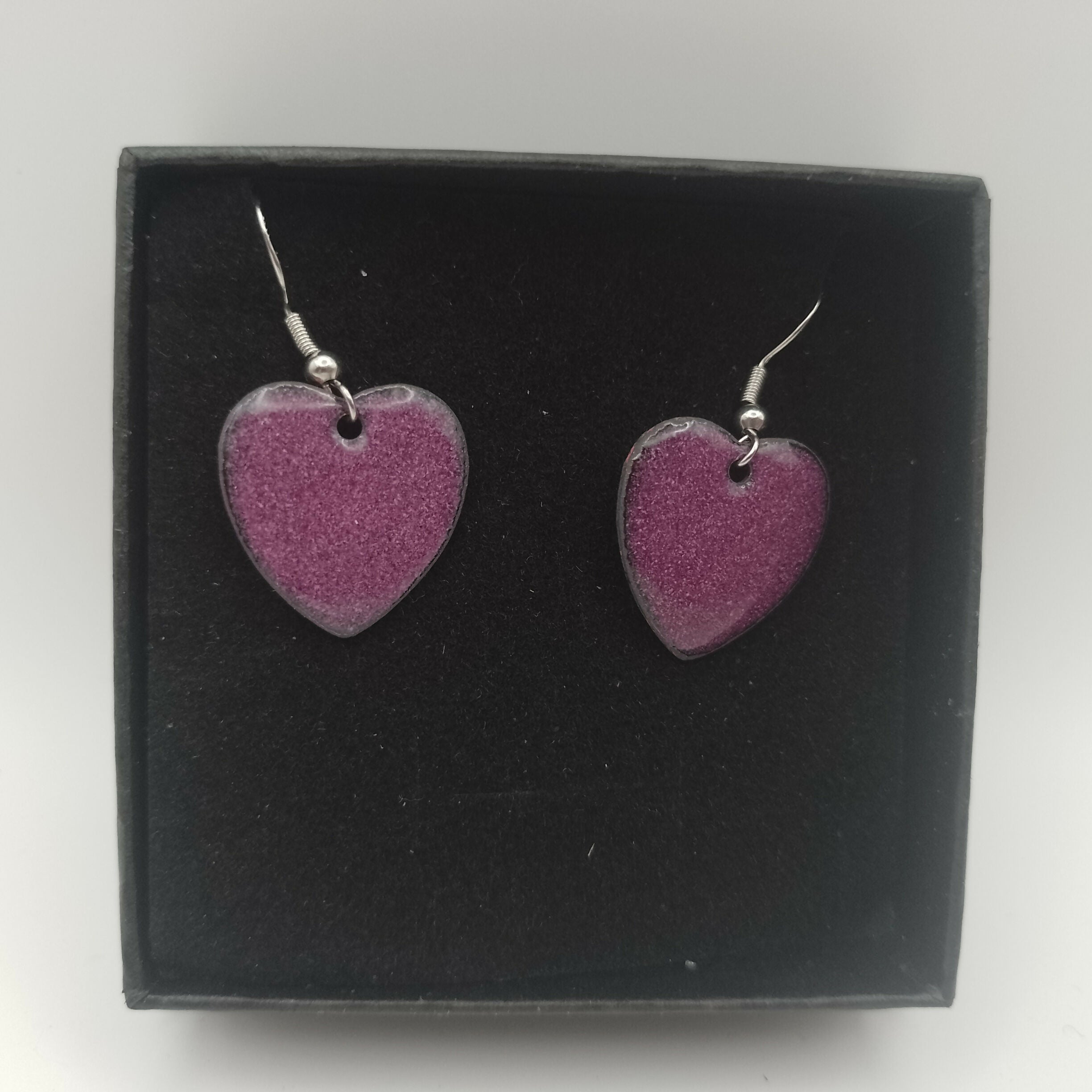 Purple Enamel Heart Earrings