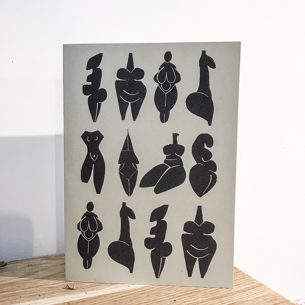 DANCING GODDESSES II LINOCUT GREETING CARD