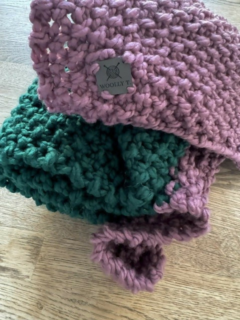 EXTRA LARGE CHUNKY 2-COLOUR SCARF - BOTTLE GREEN & MAUVE