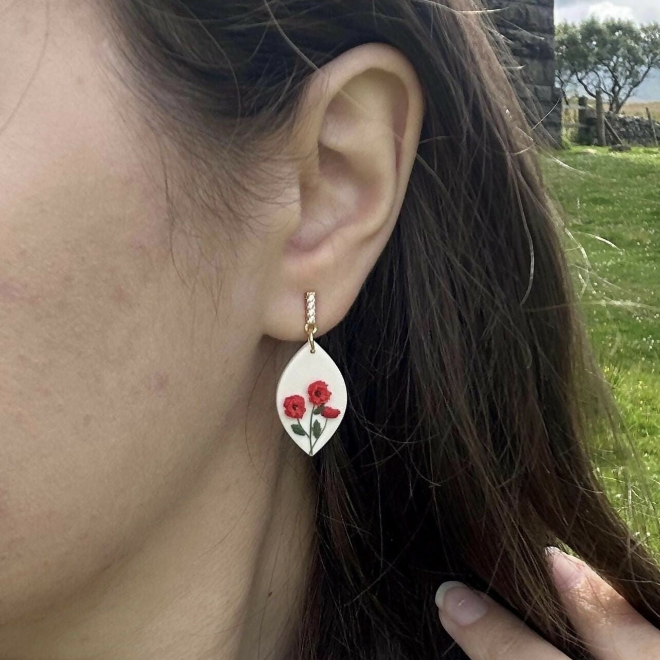 Red poppy Flower Earrings