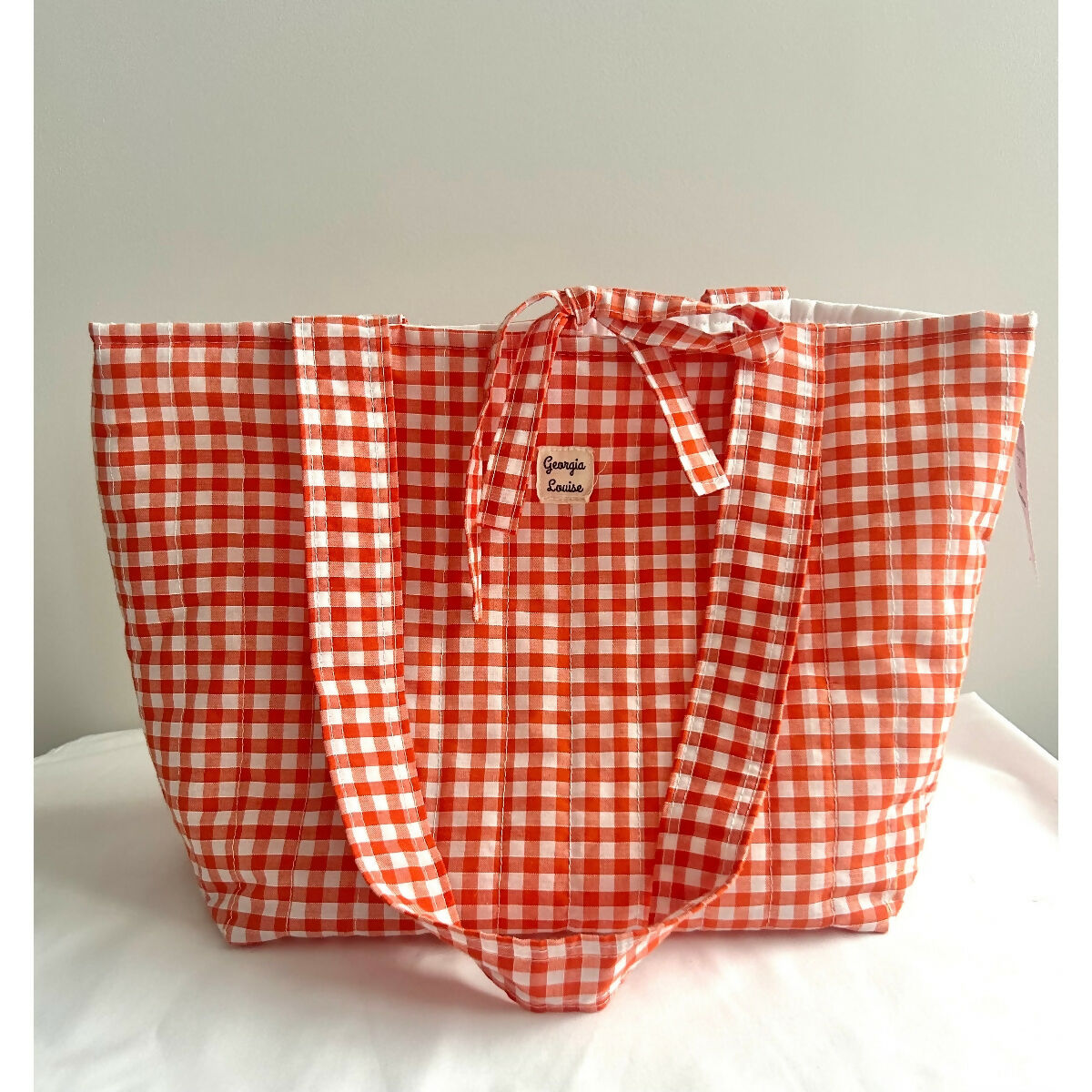 Orange Gingham Quilted Tote Bag