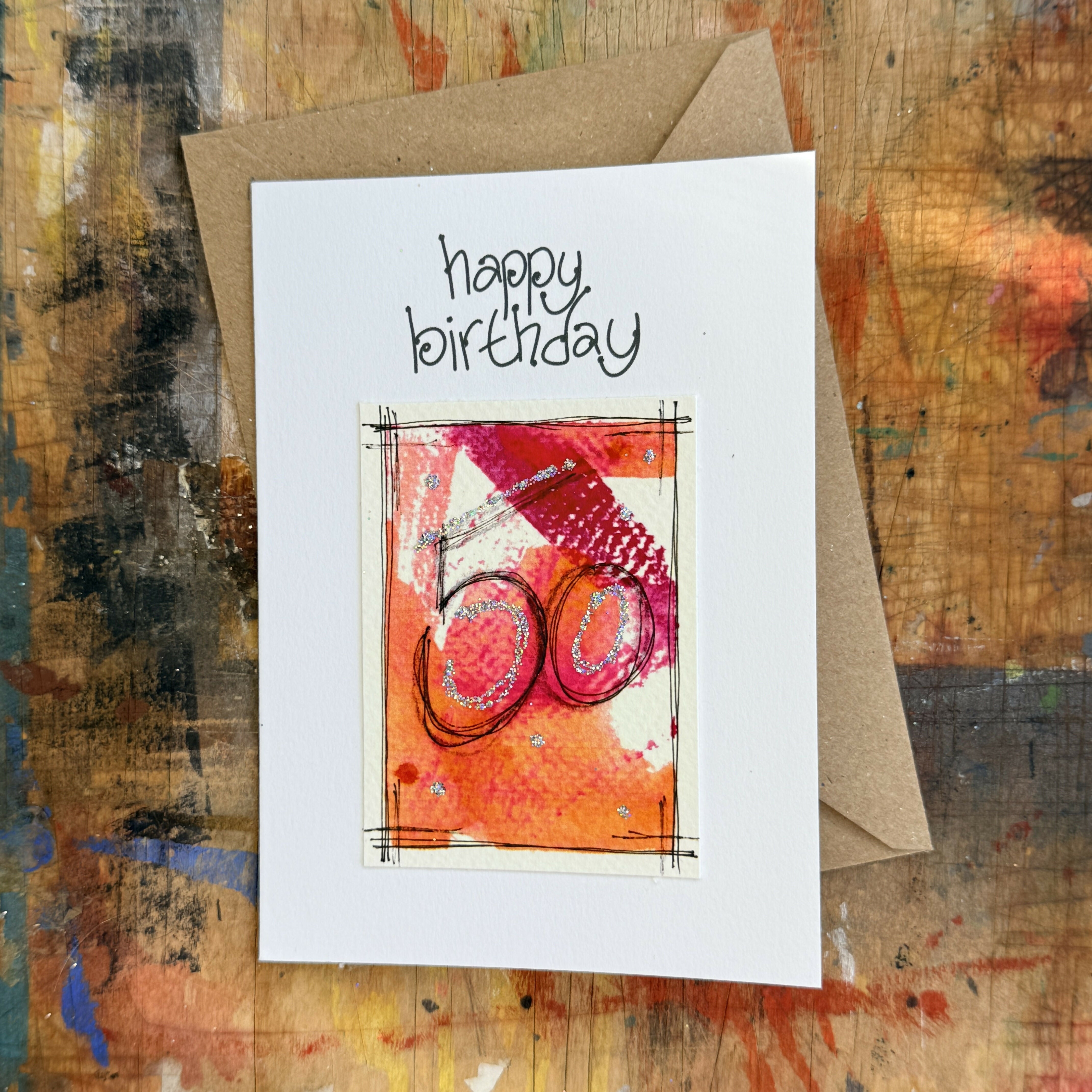 Abstract Sparkle 50th Birthday Card in Pink