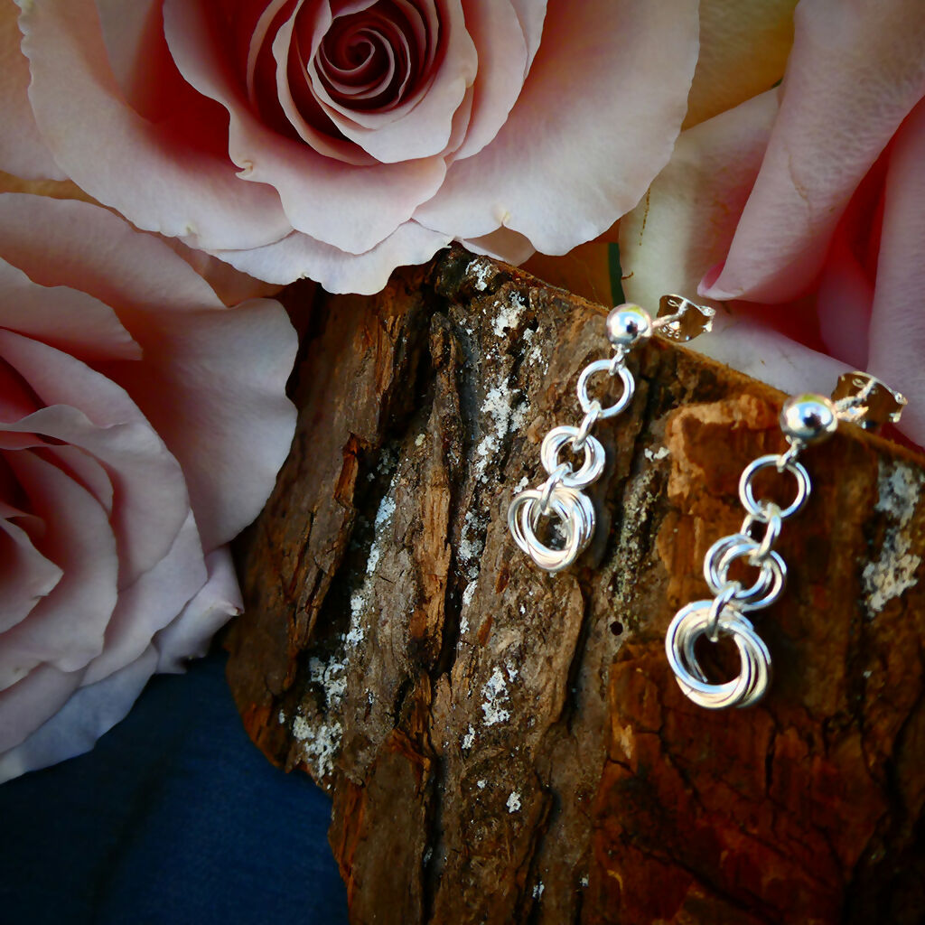 Sterling Silver Trinity Rings Drop Earrings