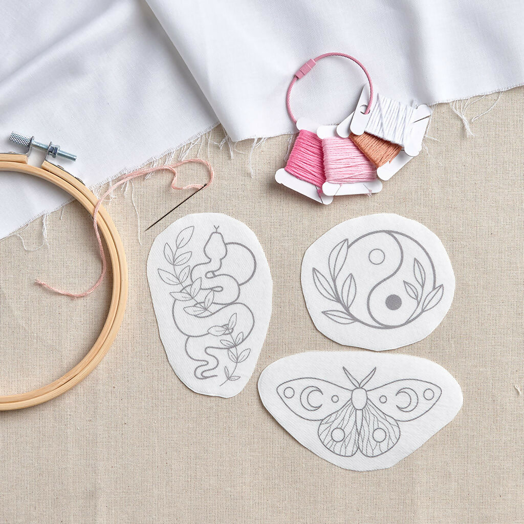 Balance Stick & Stitch Embroidery Patterns Set – Snake, Moth & Yin-Yang Designs